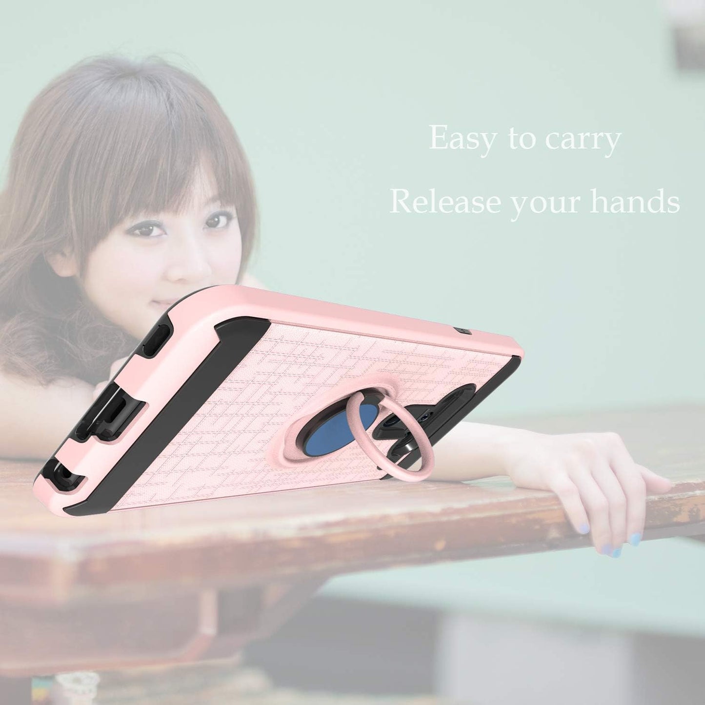 Ayoo Compatible with LG V40 Case,Lg V40 Thinq Case, LG V40 Phone Cases,360 Degree Rotating Ring Stand Fishnet Full Bodystocking Dual Layer Shock-Absorption for LG V40-ZK Rose Gold  Ayoo   