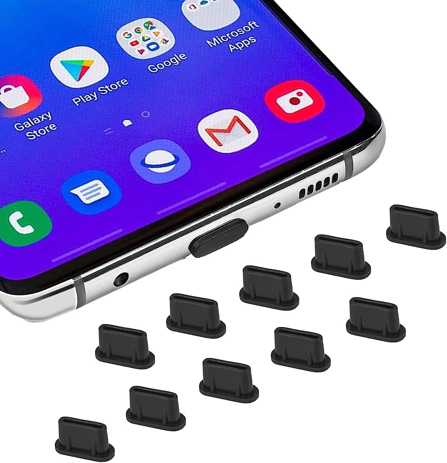 Casebuy 20X USB C anti Dust Plugs Compatible with Samsung Galaxy S23, S22, S21, S20,A53, Note 20, Pixel, Macbook, Laptop, Cell Phone Dust Cover for Any USB Type C Charging Port- Black  CaseBuy 10PACK  
