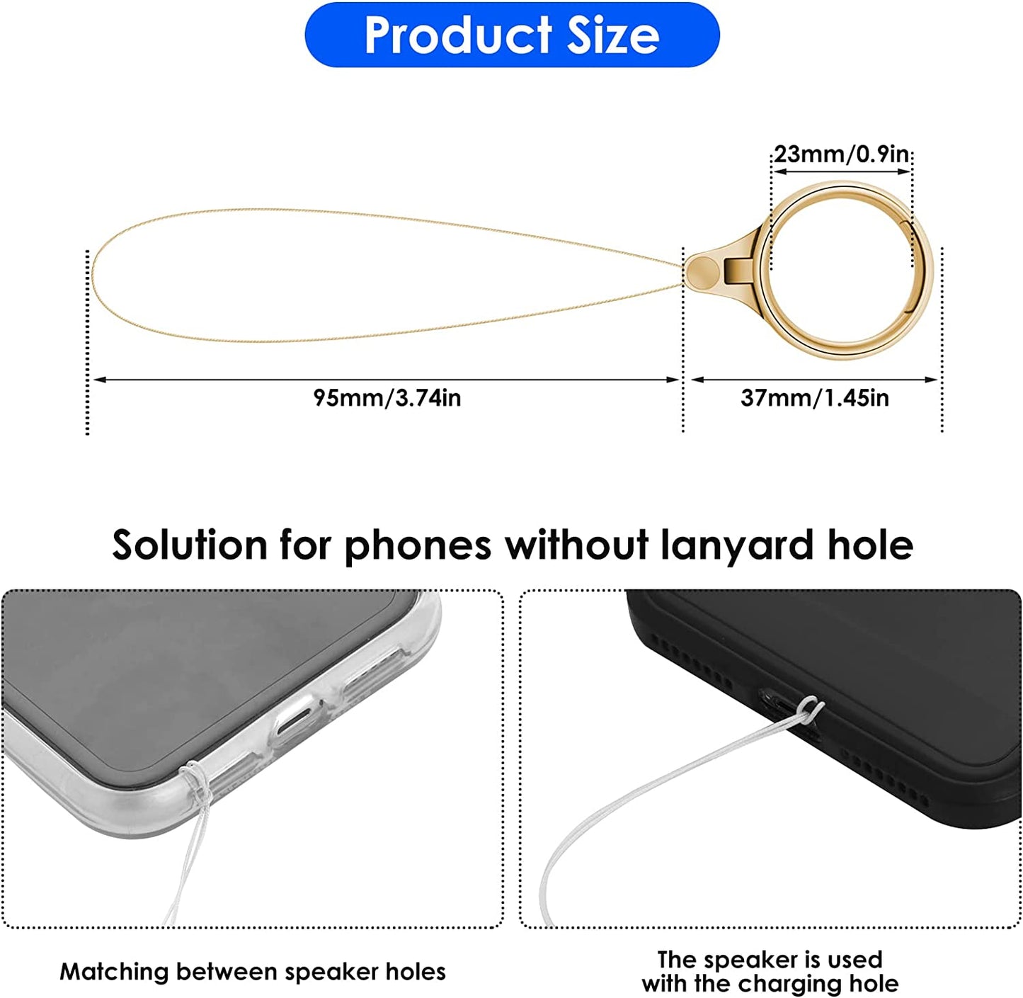 Cobee Cell Phone Ring Straps, 4 Pcs Phone Finger Ring Holders, Phone Grip Holder Phone Loop Charm Phone Ring Kickstand Holder Phone Finger Ring Chain Lanyard(Silver, Gold, Black, Rose Gold)  Cobee   