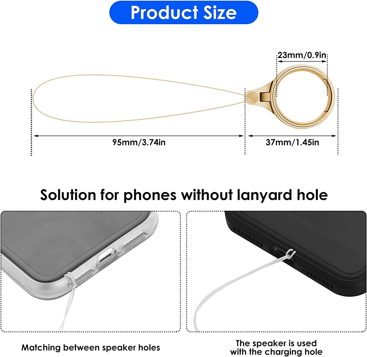 Cobee Cell Phone Ring Straps, 4 Pcs Phone Finger Ring Holders, Phone Grip Holder Phone Loop Charm Phone Ring Kickstand Holder Phone Finger Ring Chain Lanyard(Silver, Gold, Black, Rose Gold)  Cobee   