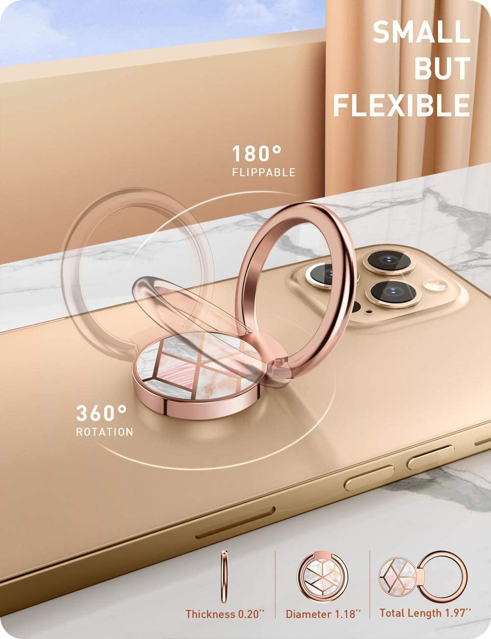 I-Blason Cell Phone Finger Ring Holder - Universal - Kickstand with 360° Rotation and 180° Flip Magnetic Car Mountable Compatible with Iphone 14/Iphone 13/Galaxy S23/Galaxy S22/Galaxy Z (Marble)  i-Blason   