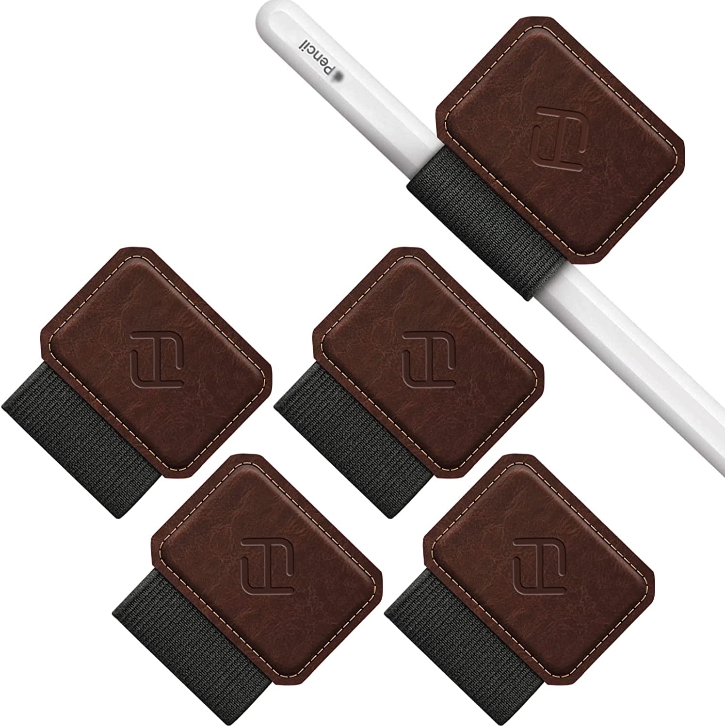 Fintie 4 Pack Pen Loop Holder Compatible with Apple Pencil 1St & 2Nd Generation and Stylus Pens, Elastic Adhesive Leather Pen Sleeve Attached to Cases, Notebooks Journals Calendars, Black  FINTIE Vintage Brown  