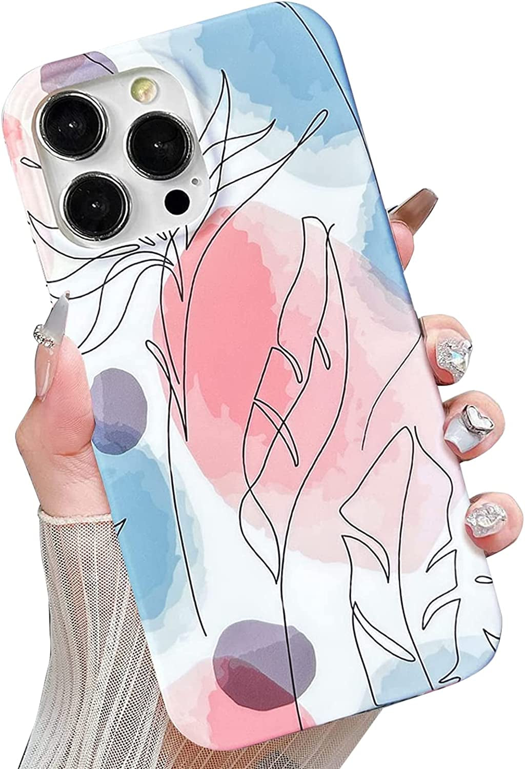 J.West Compatible with Iphone 14 Pro Max Case Soft Shockproof Cute Floral Phone Protective Cover for Women, Garden Flower Pattern Design Slim Fit Anti-Scratch 6.7" Phone Case for Girl  J.west Blue  