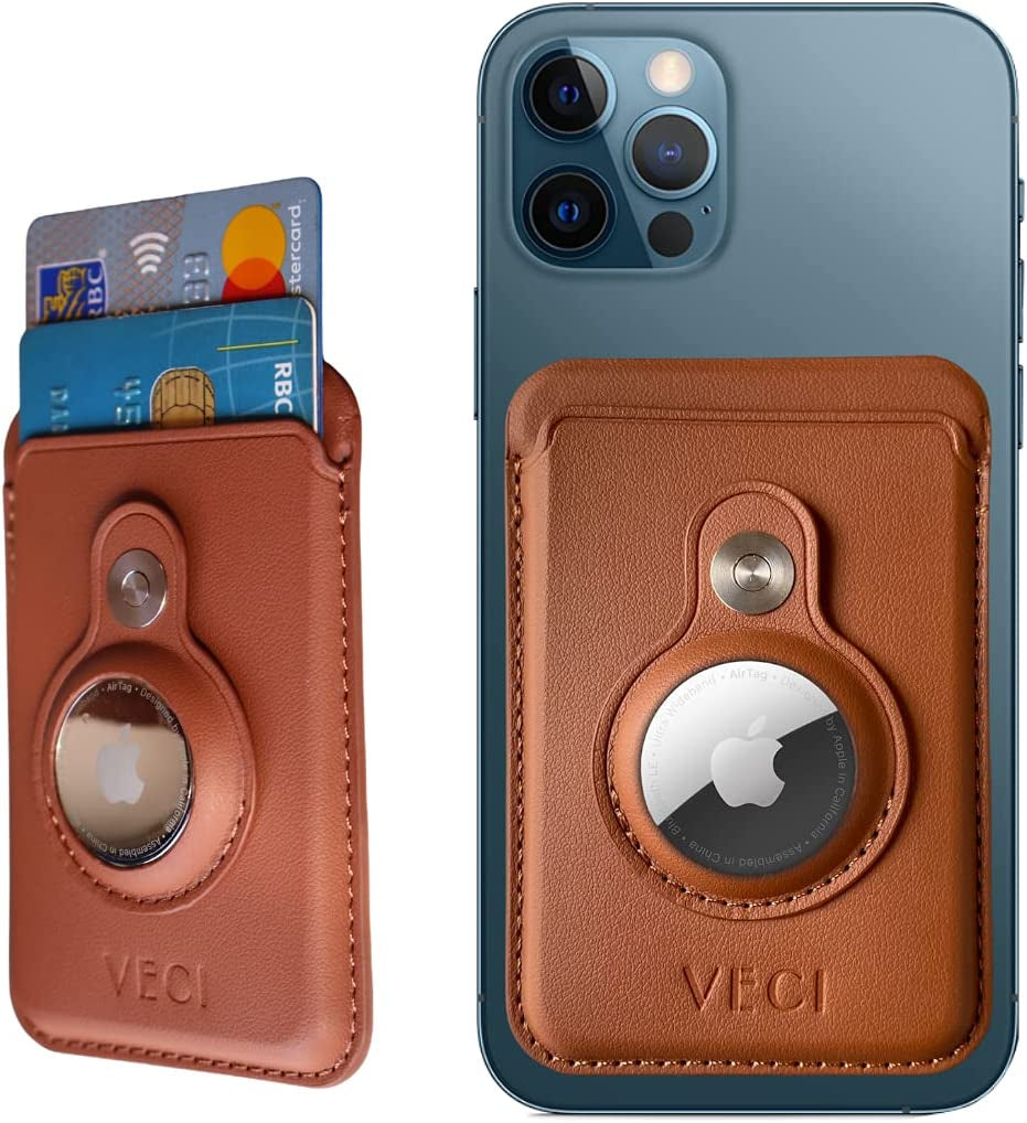 VECI Magsafe Compatible Wallet with Airtag Pocket - Wallet/Card Case Compatible with Magsafe Devices - Iphone 13 Pro Max/13 Pro/13/13 Mini, Iphone 12/12 Pro/12 Max/12 Mini (PU Leather, Blue)  VECI Brown Faux Leather 