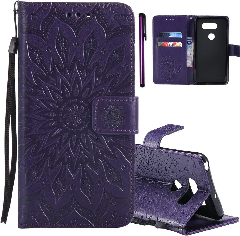 ISADENSER LG V30 Case LG V30S Case Sunflower Series as Case with Shockproof Kickstand Credit Card Holder Flip Magnetic Closure Protection Wallet Leather PU Case Cover for LG V30 plus Green Sunflower  ISADENSER A] Kt-Sunflower Leather-7  