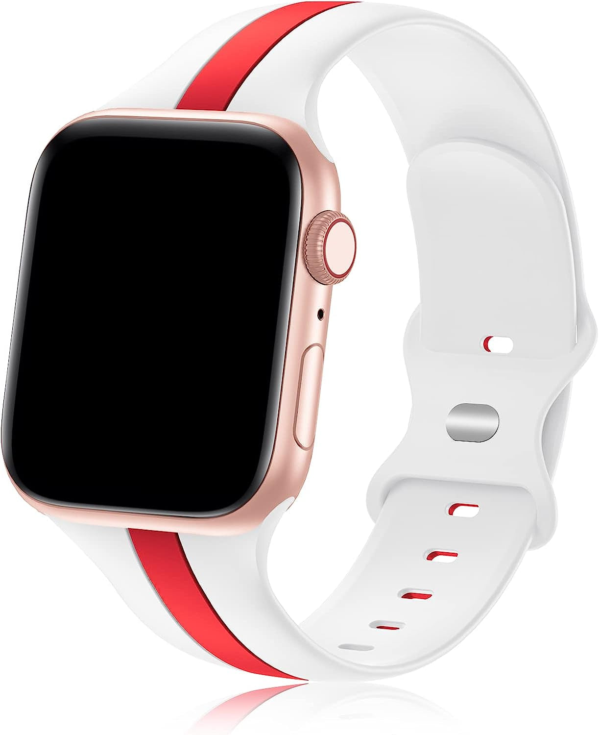 Designer Sport Band Compatible with Apple Watch Iwatch Bands 38Mm 40Mm 41Mm 42Mm 44Mm 45Mm 49Mm Men Women, Soft Silicone Strap Wristbands for Apple Watch Series 8/7/6/5/4/3/2/1/Se/Ultra  seizehe White Red 38mm/40mm/41mm 