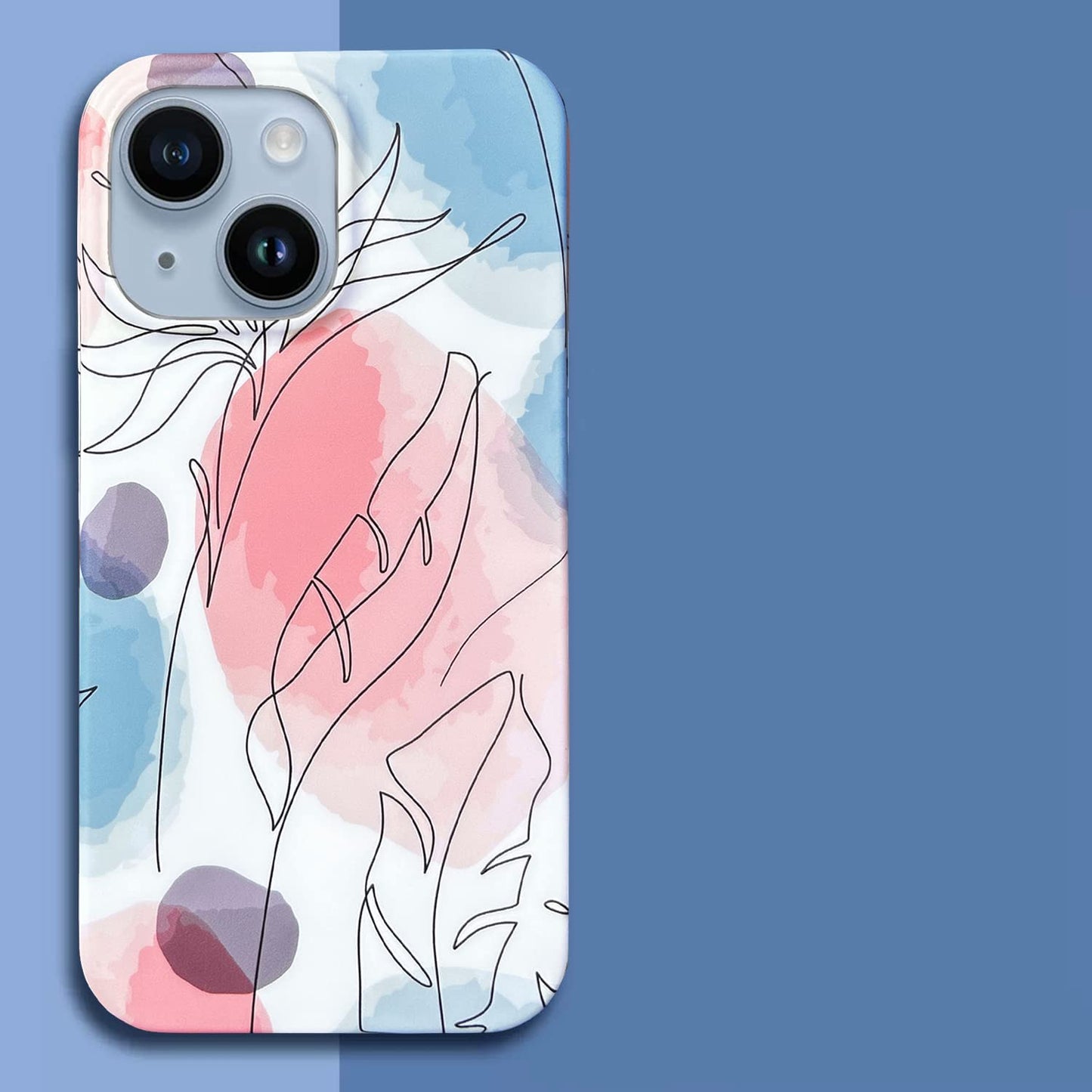 J.West Compatible with Iphone 14 Case 6.1" Cute Boho Style Leaf Soft Silicone Rubber Shockproof Cute Floral Pattern Design Slim Fit Anti-Scratch Phone Protective Case Cover for Women Girl Pink Blue  J.west   