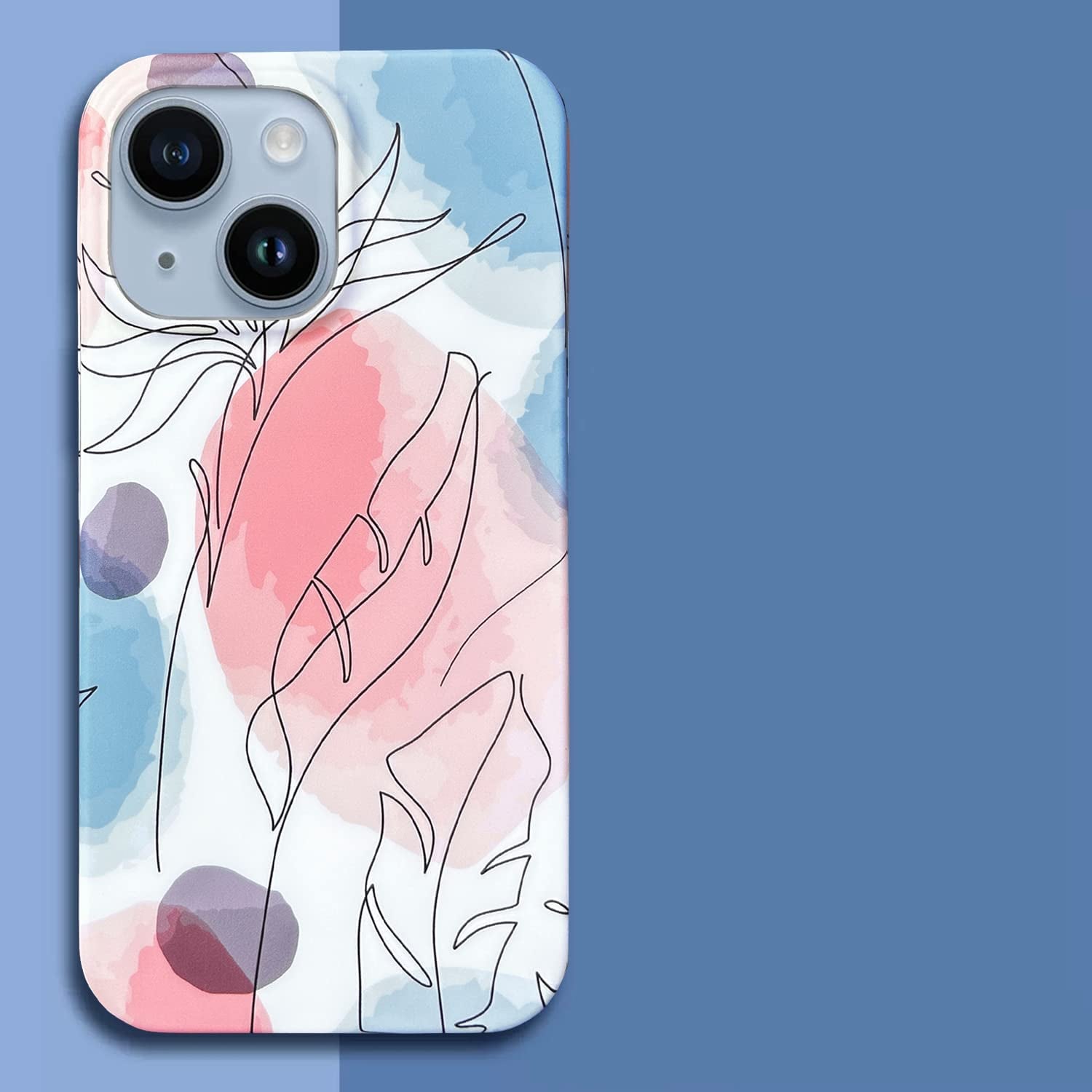 J.West Compatible with Iphone 14 Case 6.1" Cute Boho Style Leaf Soft Silicone Rubber Shockproof Cute Floral Pattern Design Slim Fit Anti-Scratch Phone Protective Case Cover for Women Girl Pink Blue  J.west   