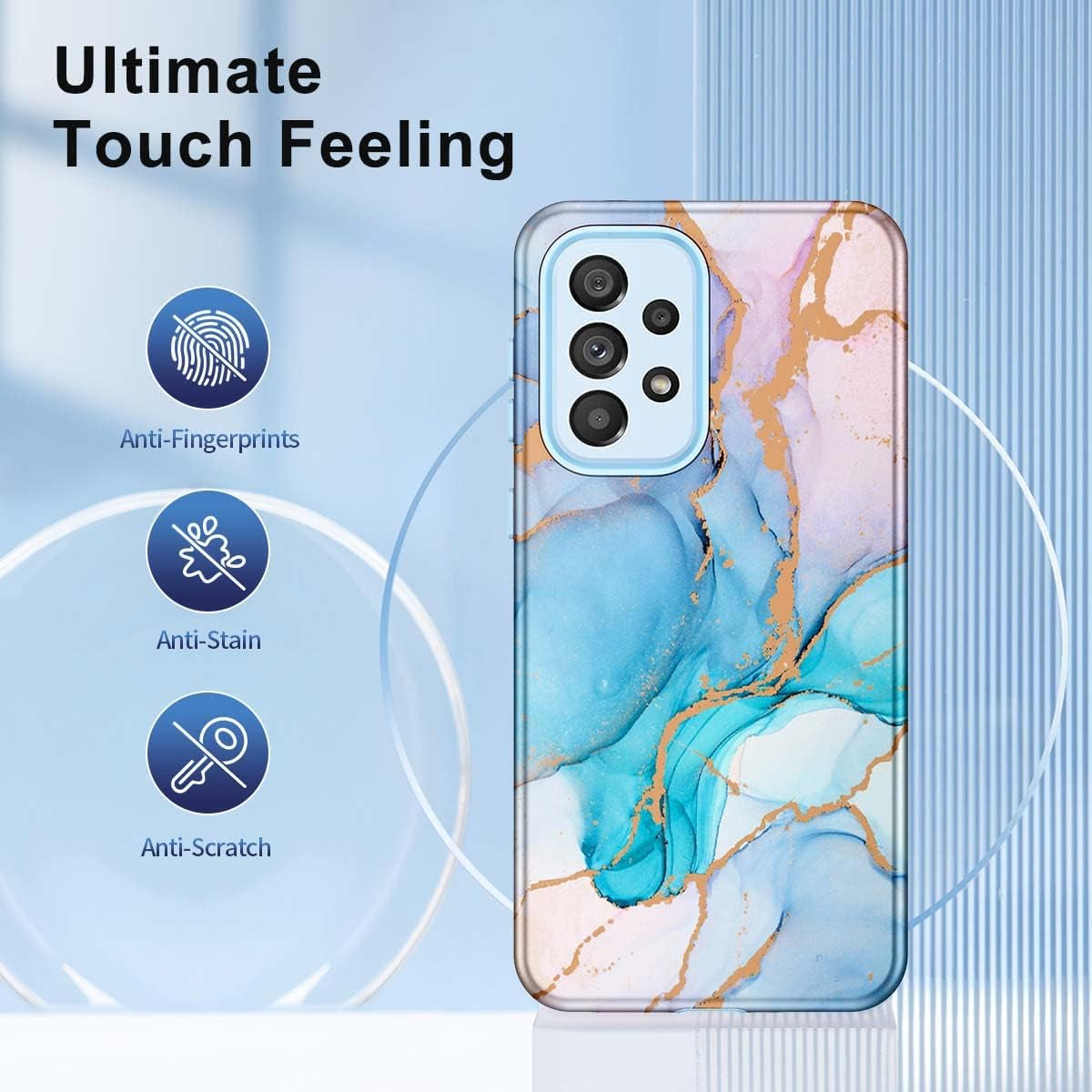 Hekodonk for Samsung Galaxy A53 5G Case,Heavy Duty Full Body Shockproof Drop Rugged Protection 3 in 1 TPU+PC Slim Marble Phone Case Dustproof Anti-Scratch Cover for Galaxy A53 5G Pink Blue Marble  Hekodonk   