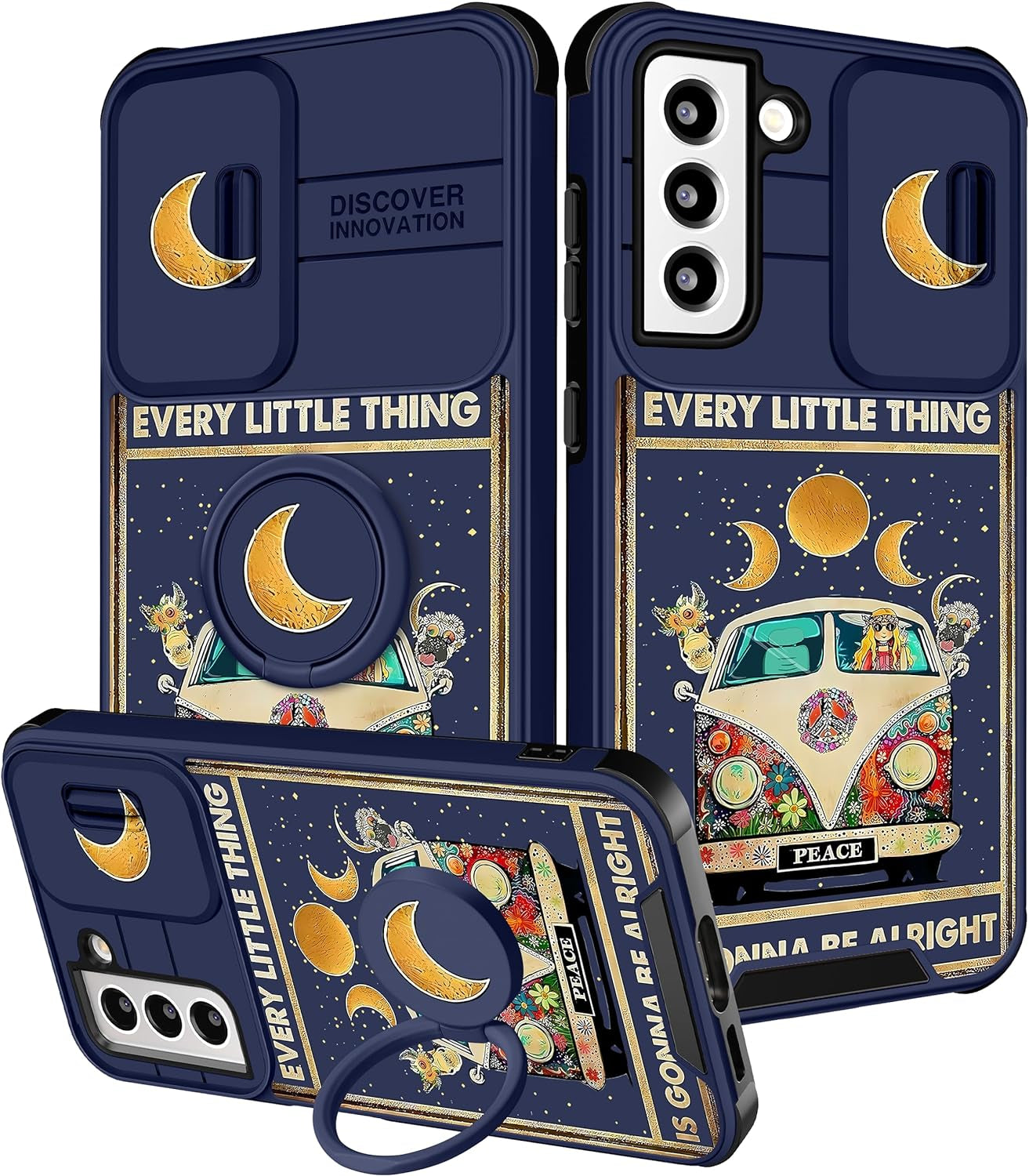 Funermei (2In1 for Samsung Galaxy S21 Case for Women Butterfly Cute Girls Phone Cover Girly Pretty Aesthetic Kawaii Black Butterfly Design with Camera Cover + Ring Stand Funda for Galaxy S21 5G Case  Funermei 4-For S21-Little Bus  