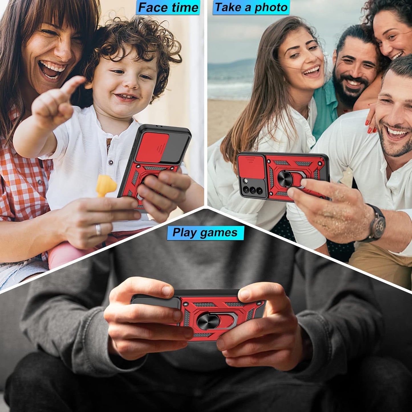 ATUMP Samsung Galaxy S21 Case,Compatible with Samsung Galaxy S21 Case with HD Screen Protector with Slide Camera Cover, 360° Rotation Ring Kickstand [Military Grade] Case for Samsung S21,Red  Atump   