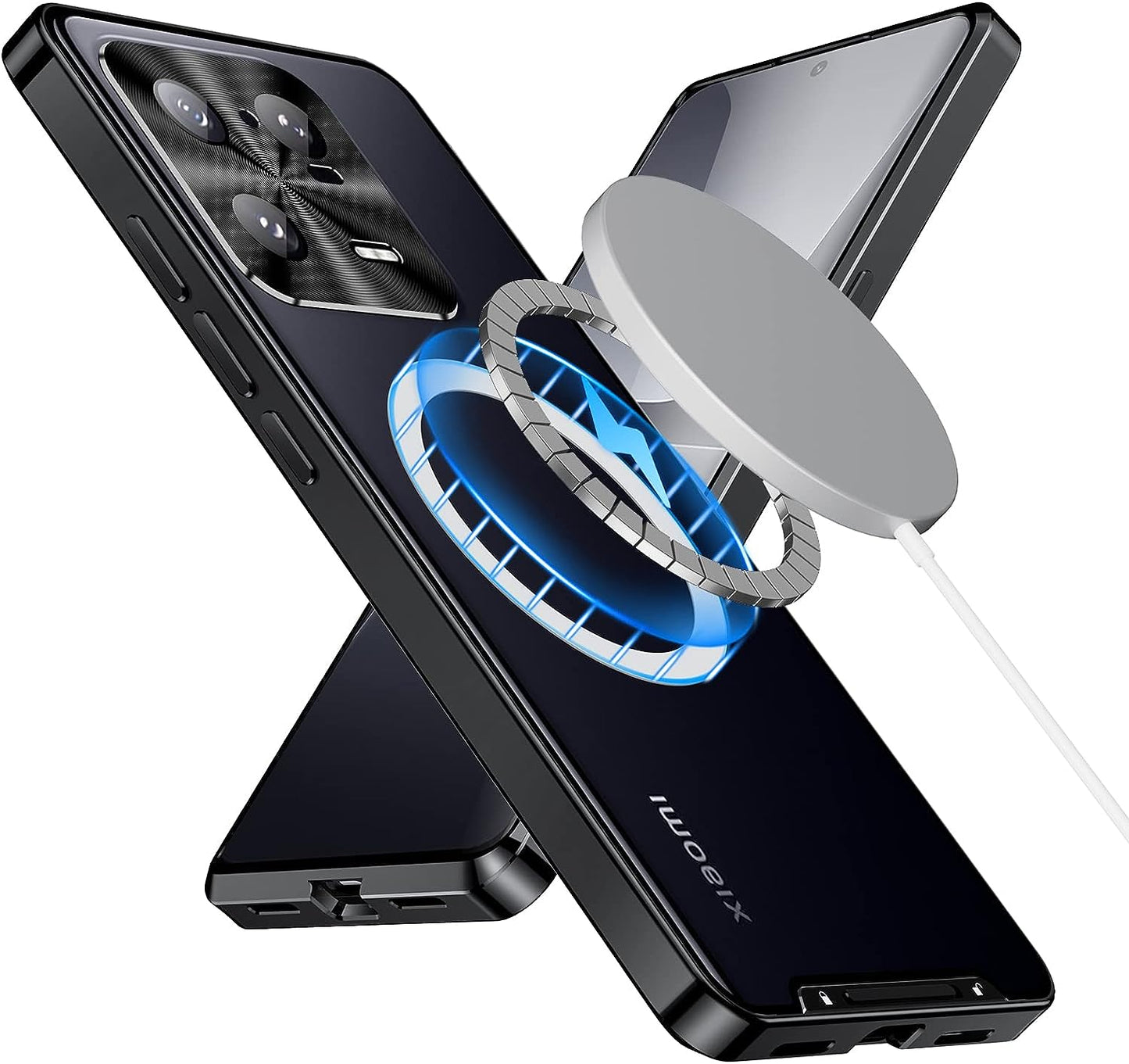 Tffozssi Case for Xiaomi 13, Compatible with Magsafe Magnetic Adsorption Metal Bumper Back Translucent Matte PC Cover, Black  Tffozssi Black Xiaomi 13 Pro 