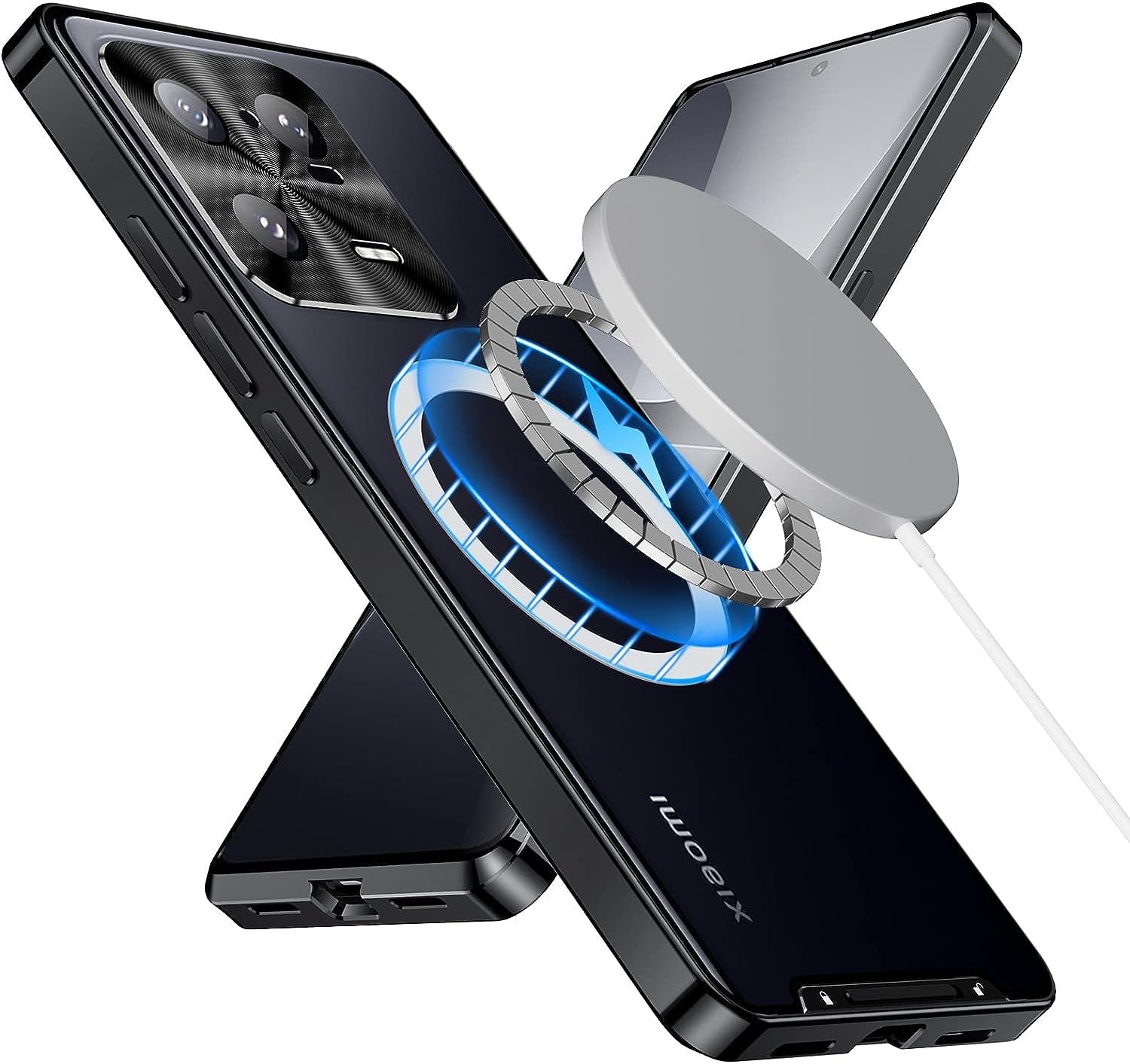 Tffozssi Case for Xiaomi 13, Compatible with Magsafe Magnetic Adsorption Metal Bumper Back Translucent Matte PC Cover, Black  Tffozssi Black Xiaomi 13 Pro 