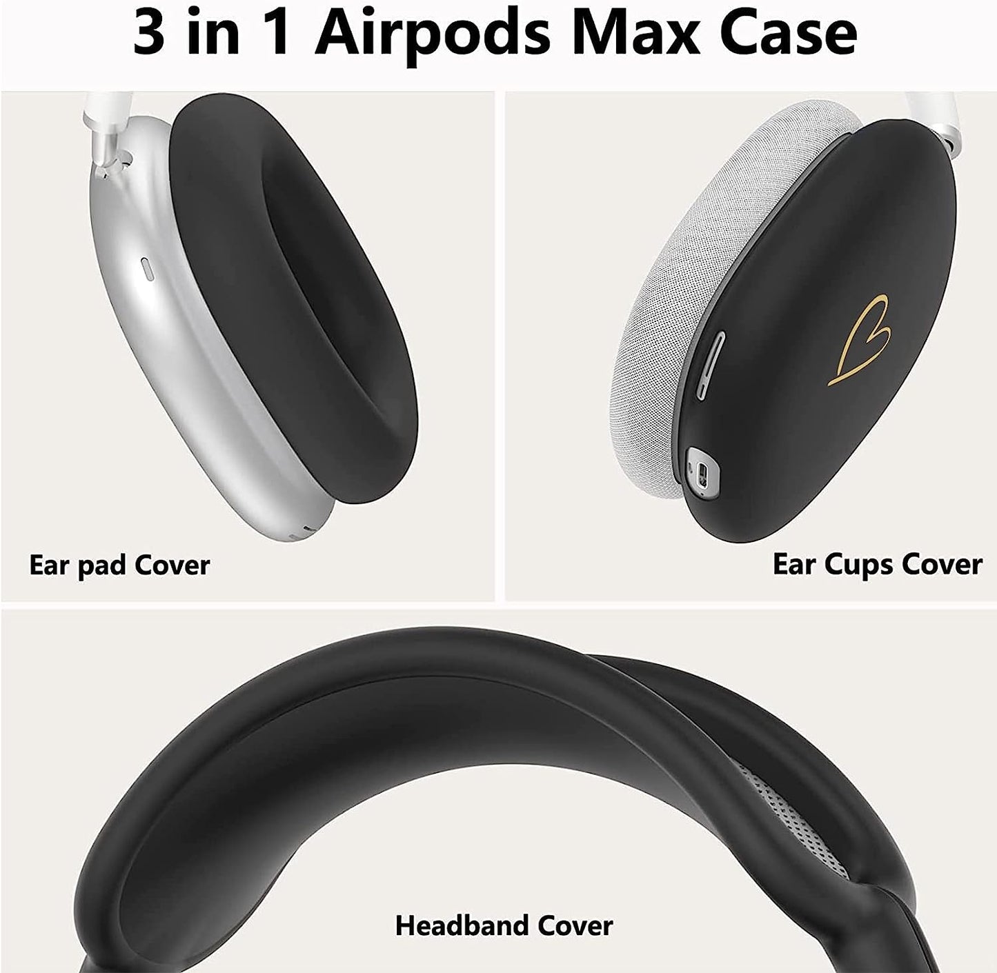 AIIEKZ Case for Airpods Max Headphones,Anti-Scratch Soft Silicone with Gold Heart Pattern Ear Cups Case Cover/Ear Pad Cover/Headband Cover for Apple Airpod Max (Black)  AIIEKZ   
