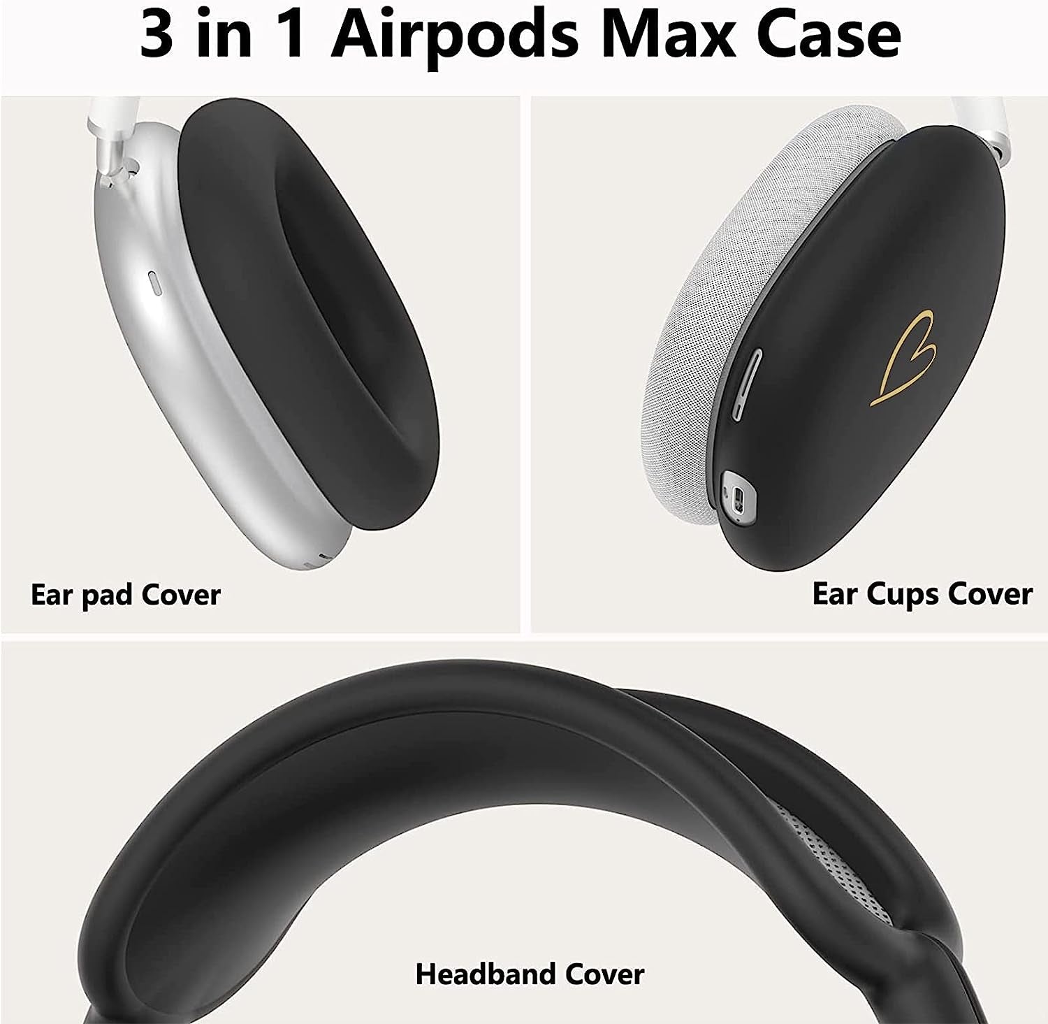 AIIEKZ Case for Airpods Max Headphones,Anti-Scratch Soft Silicone with Gold Heart Pattern Ear Cups Case Cover/Ear Pad Cover/Headband Cover for Apple Airpod Max (Black)  AIIEKZ   