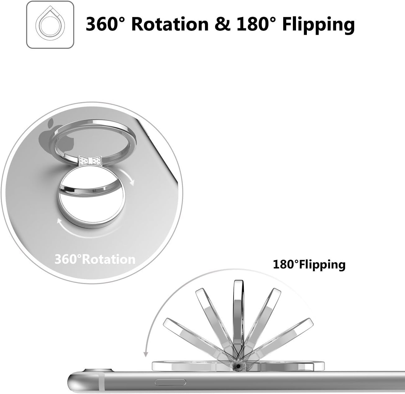 VASIVO Mirror Phone Ring Holder, 360° Swivel Ring Holder Finger Holder Holder for Iphone 7/7 Plus, Galaxy S8/S8 plus and Other Smartphones (Silver 2Pack)  VASIVO   