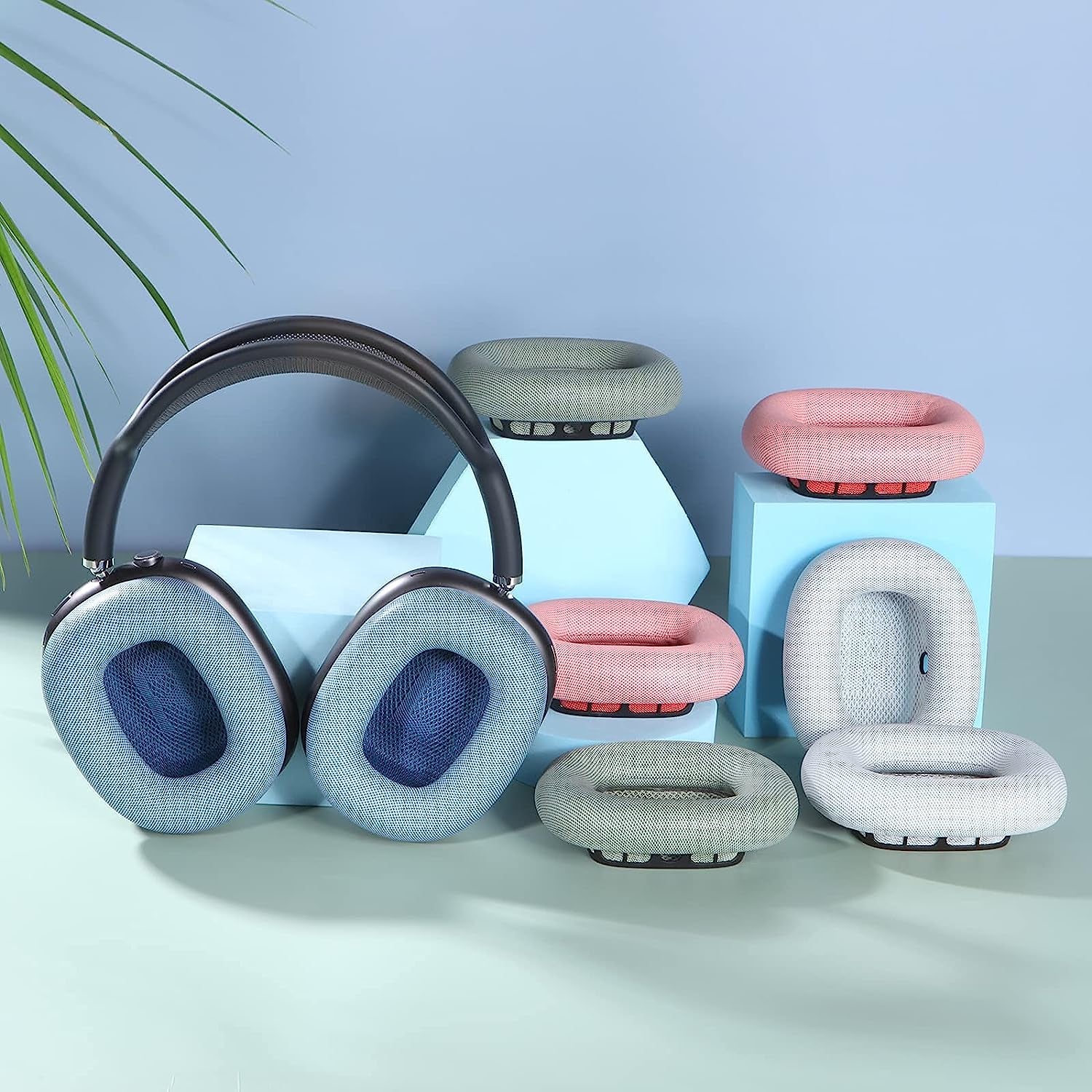 Earpads for Apple Airpods Max Earpad Replacement Sweat Proof Ear Cushions Airpods Max Ear Pad Earcups with Protein Leather, Memory Foam and Magnet Blue  Earrock   