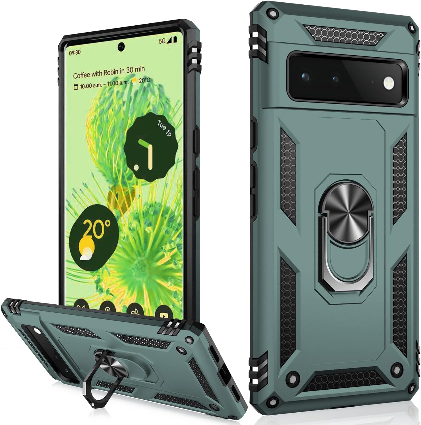 IKAZZ Suitable for Google Pixel 6 Case,Military Grade Shockproof Heavy Duty Protective Phone Case Pass 16Ft Drop Test with Magnetic Kickstand Car Mount Holder for Google Pixel 6 Blue  IKAZZ Pine Green Google Pixel 6 Pro 6.7" 