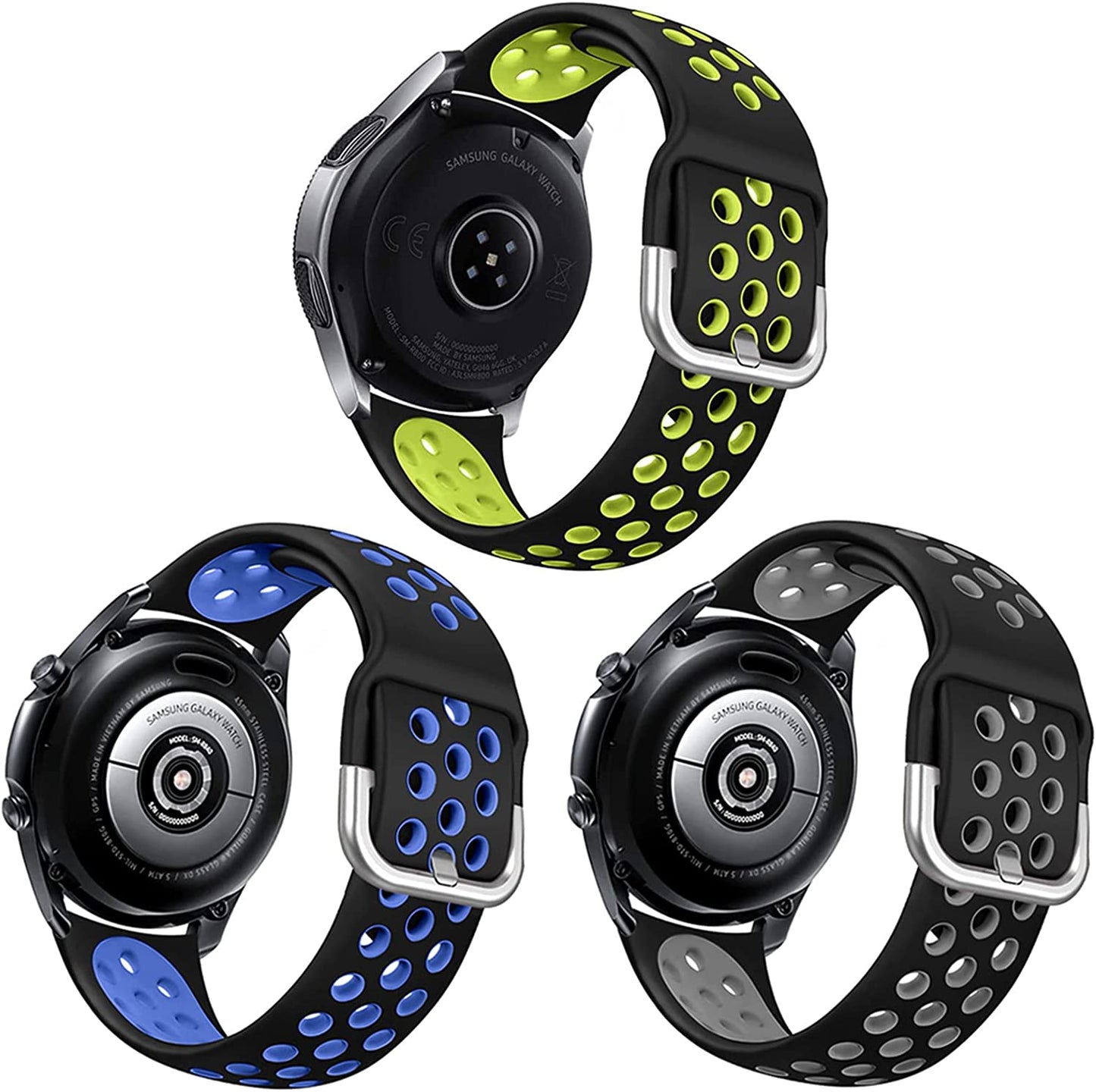 NAHAI 3 Pack Sport Bands Compatible with Samsung Galaxy Watch 46Mm/Gear S3 Frontier for Men Women, 22Mm Watch Band Silicone Quick Release Rubber Replacement Strap for Galaxy Watch 3 LTE (45Mm)  NAHAI Charcoal/Black, Black/Green, Black/Blue S: 5.9"-7.6" 