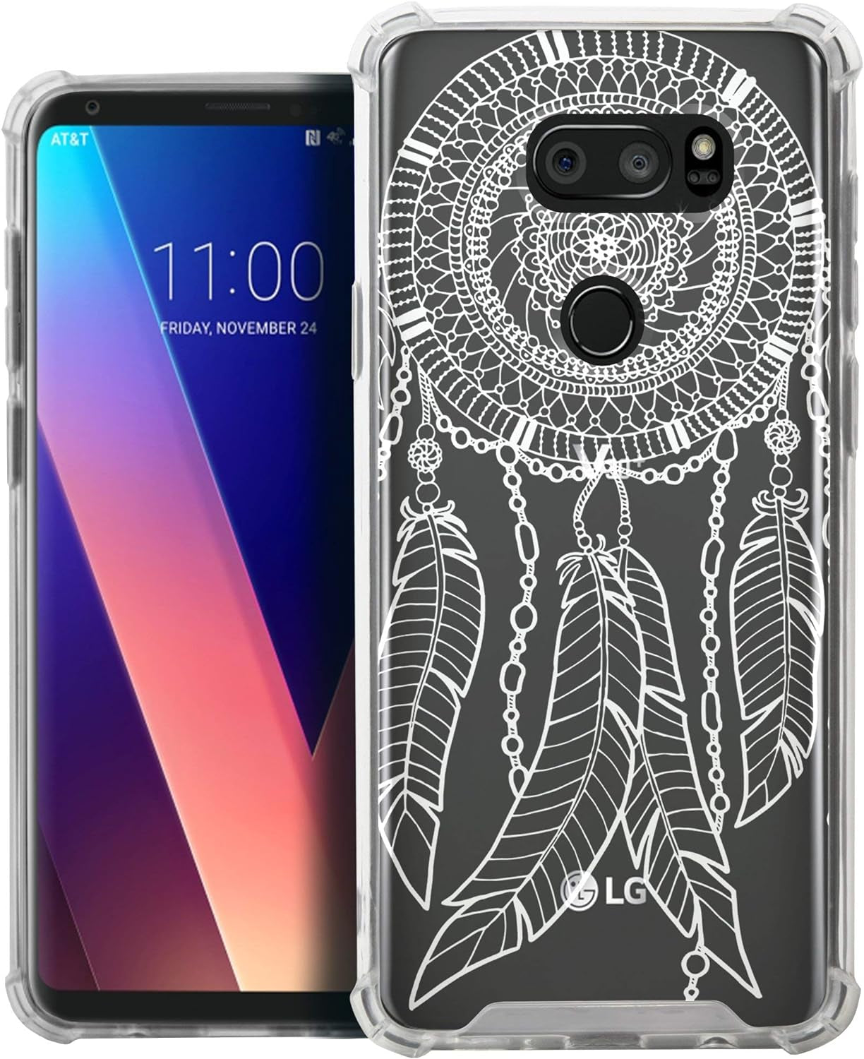 Casesondeck Crystal Case Compatible with [LG V30S Thinq and LG V30] Thin Slim Anti-Slip Grip Case with Bumper Edges Hard Back (Dreamcatcher)  CasesonDeck   