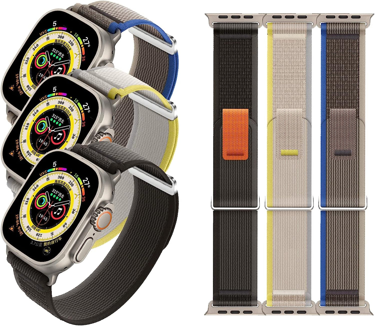 3 Pack Trail Loop Compatible with Apple Watch Band 38Mm 40Mm 41Mm 42Mm 44Mm 45Mm 49Mm Women Men, Woven Nylon Sport Loop Replacement Strap for Iwatch Ultra SE Series 8/7/6/5/4/3/2/1  SIERVOS   