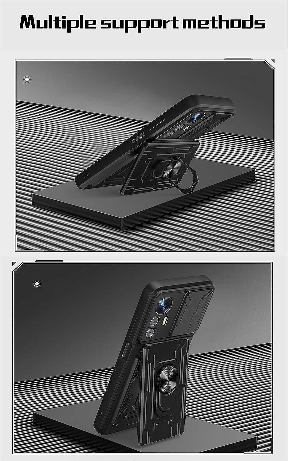 Tncavo for Xiaomi Redmi Note 12S Case with Card Holder, Military Grade Shockproof Heavy Duty Protective with Rotating Ring Kickstand & Camera Cover for Xiaomi Redmi Note 12S LJ Black  Tncavo   