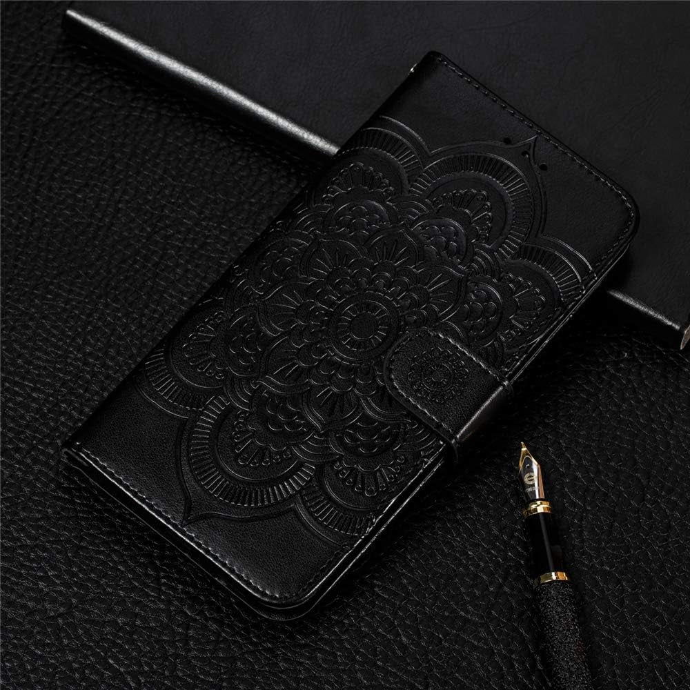 LEECOCO for LG G8 Thinq Case Mandala Embossing Luxury PU Leather Flip Notebook Wallet Bookstyle Magnetic Stand Card Slot Folio Bumper Protection Cover for LG G8 / G8S / G8 Thinq Mandala Black LD  LEECOCOO   