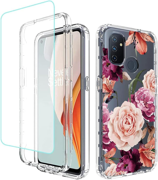 Bohefo Case for Oneplus Nord N100 Case, BE2013 Case with Tempered Glass Screen Protector, Full Body Cute Floral Bumper Shockproof Protective Phone Case Cover for Oneplus Nord N100 (Purple Flower)  Bohefo   