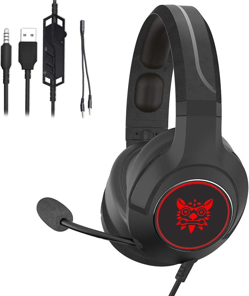 YINSY Gaming Headset,Wired Gaming Headphones,With Mic,Rgb Cool Light,Volume Control, Compatible with Laptop, Tablet, PS4, PC, Smartphone and so On,Black+Blue  YINSY Black  