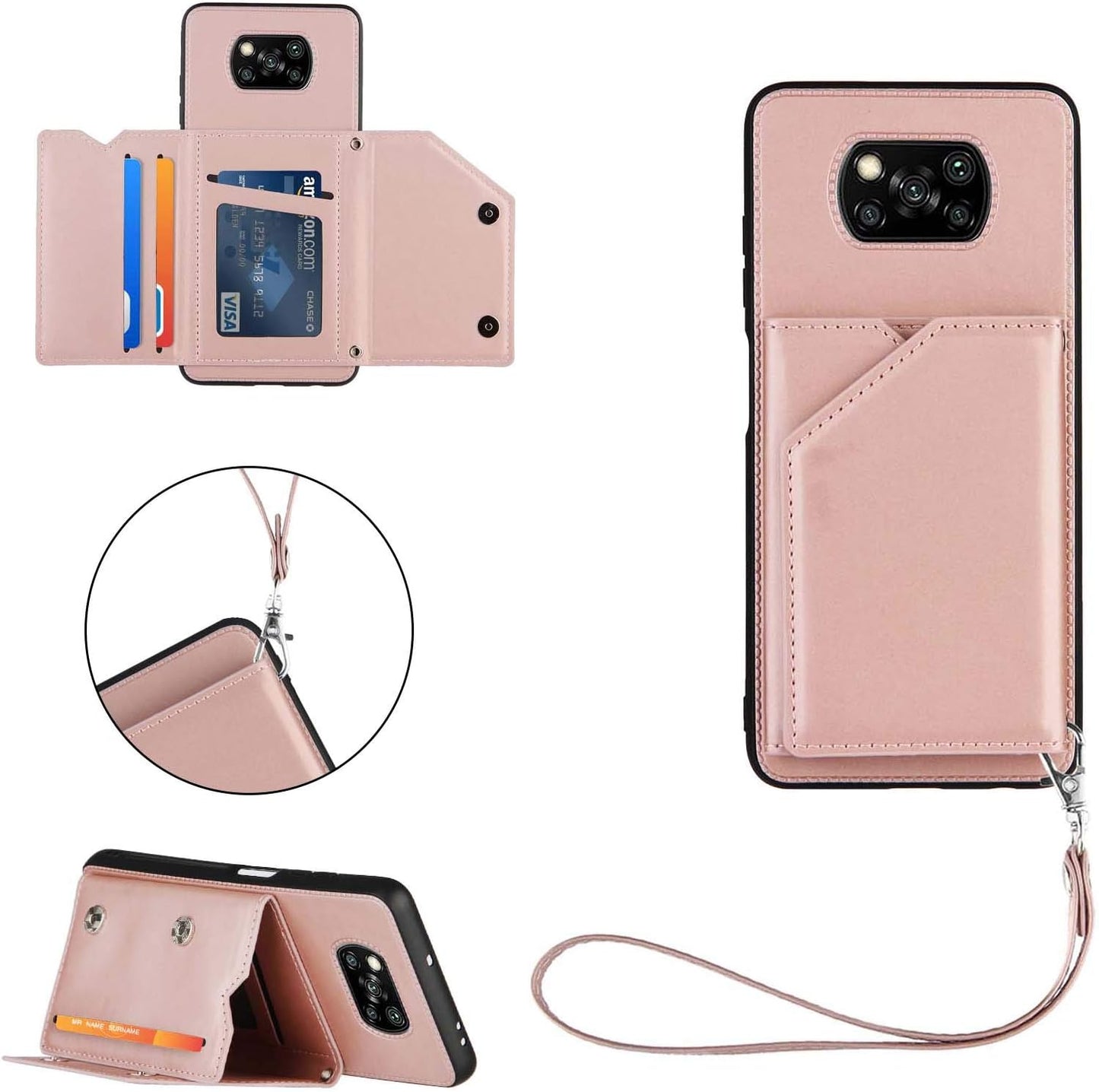 Leton-Us Compatible with Xiaomi Mi Poco X3 NFC Case Magnetic Leather Flip Wallet Case for Xiaomi Mi Poco X3 NFC Lanyard Card Holder Hard PC Bumper Card Slot Cash Holder Girls Cover Blue  Leton-US Pink  