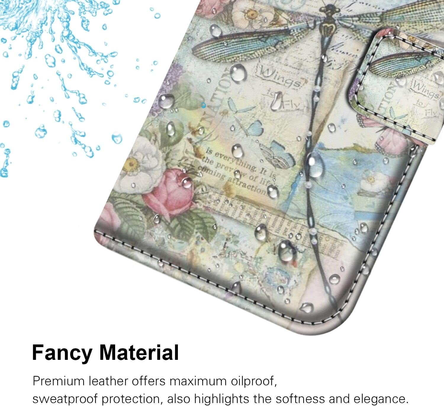 For LG G8 Thinq, Wallet Case Dragonfly Butterfly Phone Case Fit LG G8 Thinq 6.1 Inch Soft PU Leather Shockproof Flip Cover Card Slot with Wristbands for Women  Daobubu   