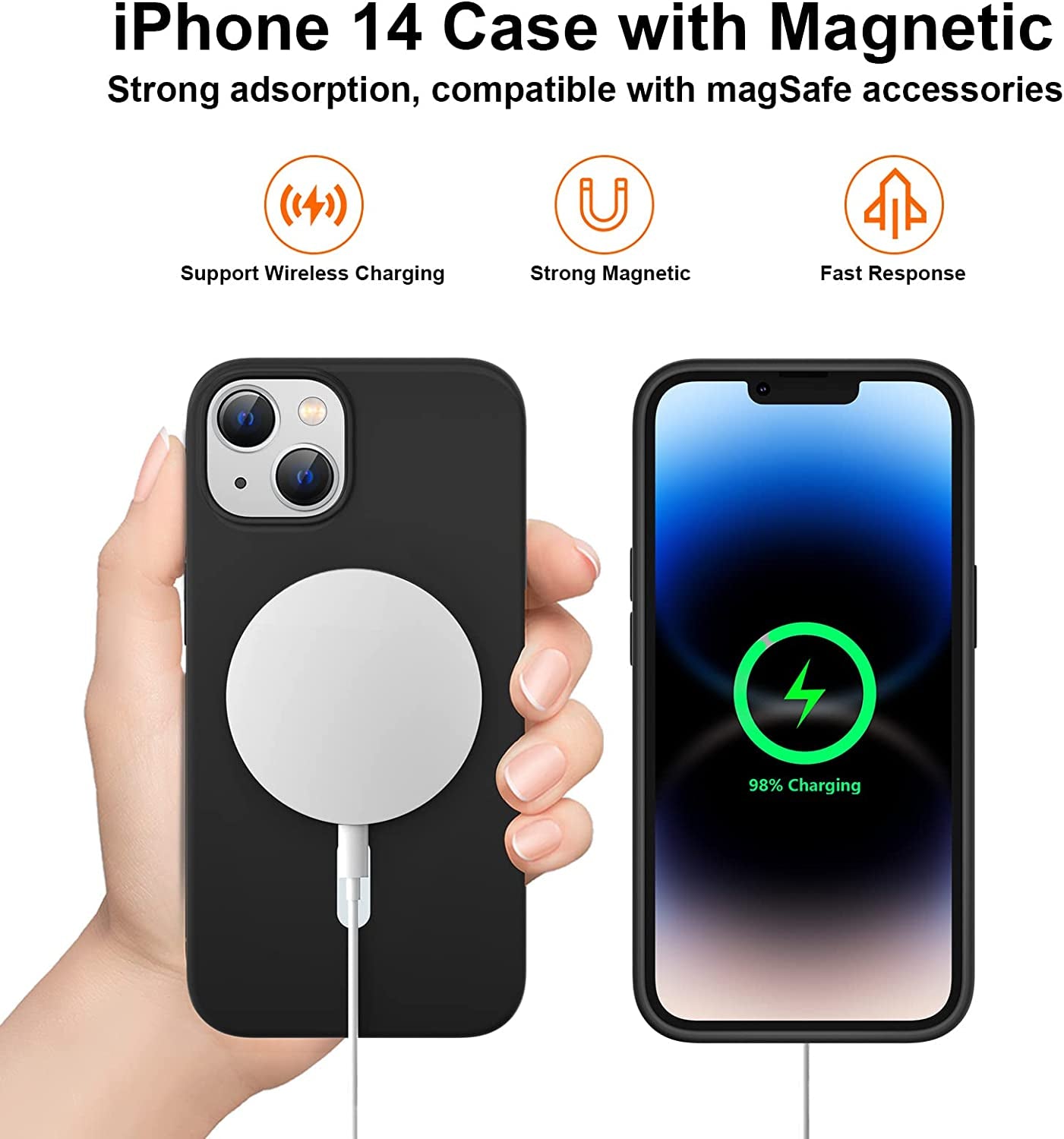 Zapica Liquid Silicone Magnetic for Iphone 14 Case, [Compatible with Magsafe] [With 2 Pack Glass Screen Protector] Anti-Scratch, Shockproof, Slim Soft Phone Case for Iphone 14, 6.1 Inch (Black)  zapica   