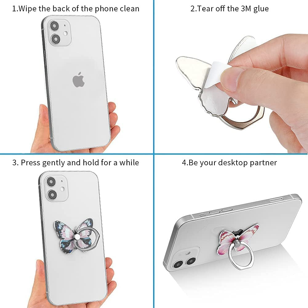 LSL Cute Butterfly Cell Phone Ring Holder 360°Rotation Metal Finger Stand Kickstand Universal Compatible with Iphone Samsung Galaxy LG Google Pixel Ipad Three Pack Pink Blue Purple Pretty Butterfly  LSL   