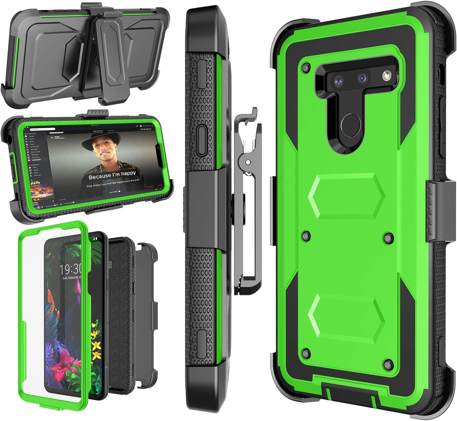 Njjex Compatible with LG G8 Thinq Case/Lg G8 Holster Case, [Nbeck] Shockproof Heavy Duty Built-In Screen Protector Rugged Locking Swivel Belt Clip Kickstand Hard Shell Cover [Green]  NJJEX   