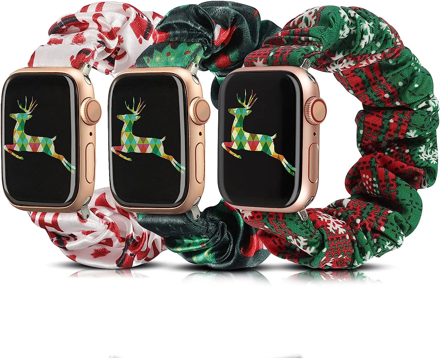 TOYOUTHS 3 Packs Compatible with Apple Watch Band Scrunchies 49Mm(Ultra)/45Mm/44Mm/42Mm Cloth Soft Pattern Printed Fabric Bracelet Women Iwatch Elastic Scrunchy Band Series SE 8 7 6 5 4 3 2 1 S/M  TOYOUTHS Christmas-Pink/Green Christmas Tree/Green 41/40/38mm M/L(6.0" - 6.9" Wrist) 