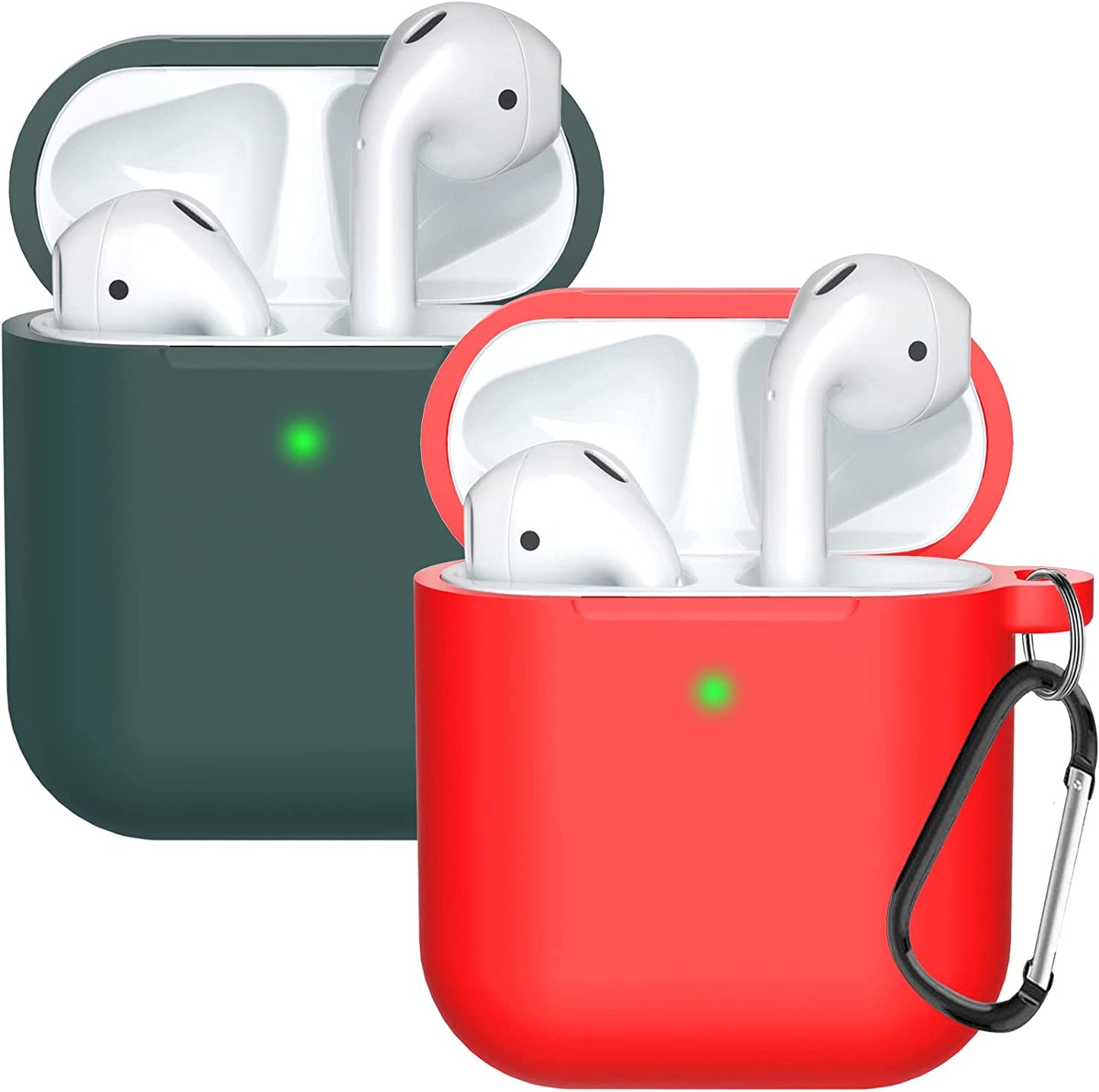 Compatible with Airpods Case Cover Silicone Protective Skin for Airpods Case 2&1 (2 Pack) Black/Sand Pink  Doboli Midnight Green/Red  