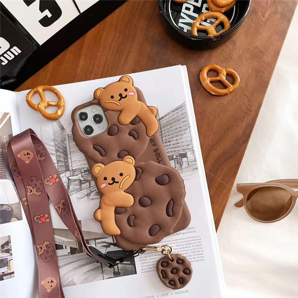Yatchen for Iphone 12 Mini Case Cookie Bear Kawaii Phone Cases,Cute Case for Iphone 12 Mini with Strap Lanyard 3D Cartoon Bear Soft Silicone Protective Case Funny Women Girls for Iphone 12 Mini  Yatchen   