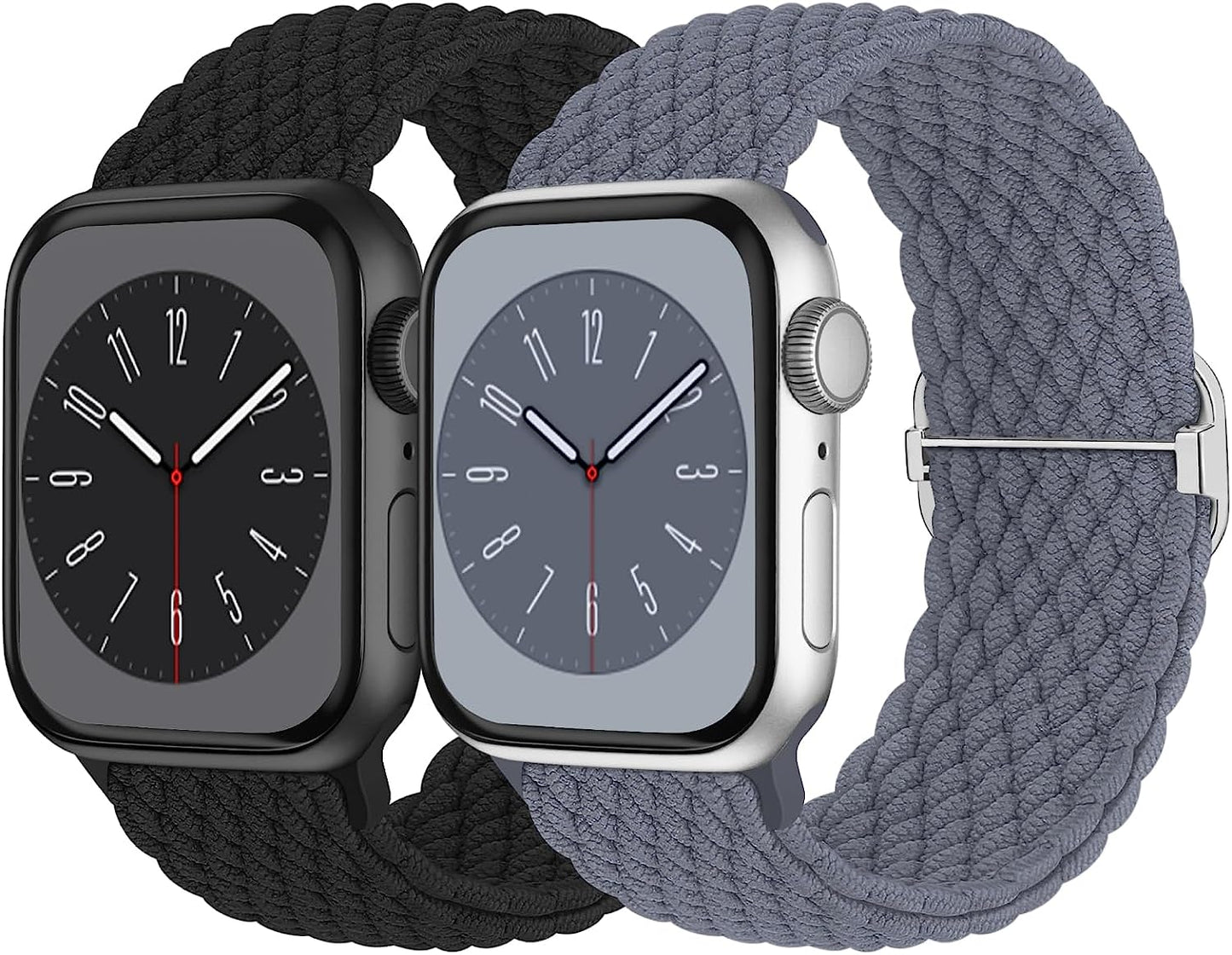 Braided Solo Loop Compatible with Apple Watch Band 38Mm 40Mm 41Mm 42Mm 44Mm 45Mm 49Mm Women Men, Adjustable Stretchy Bands Elastic Sport Wristbands for Iwatch Series 8 7 6 5 4 3 2 1 SE Ultra  Butifacion Black/Blue gray 38mm/40mm/41mm 