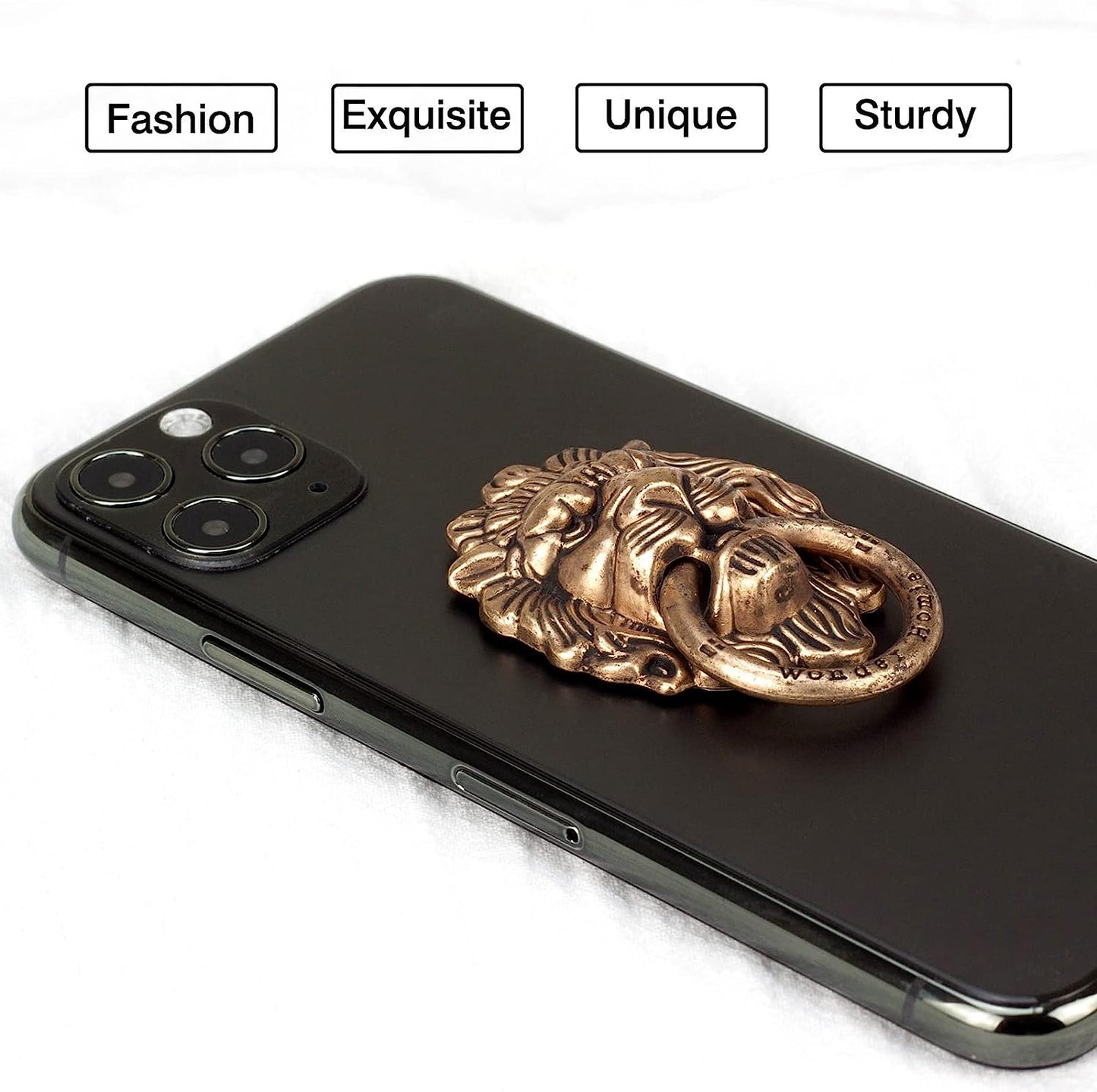 [2 Pack] Lion Head Cell Phone Ring Holder Stand, 360 Degree Rotation Finger Ring Kickstand with Polished Metal Phone Grip for Magnetic Car Mount, Smartphone Accessories（Black Gold）  Wansurs   