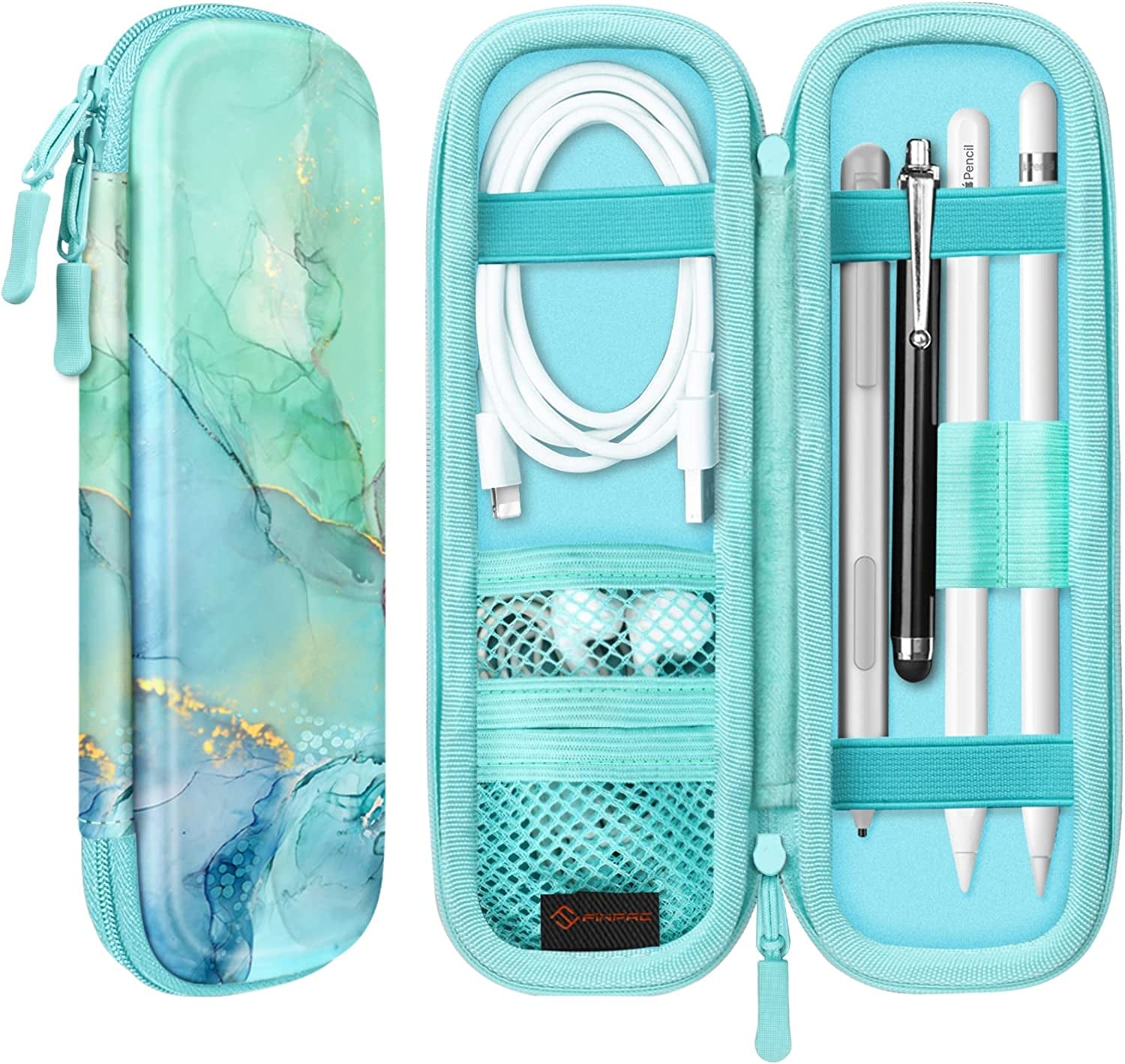 Fintie Holder Case for Apple Pencil (1St and 2Nd Generation), PU Leather Protective Carrying Bag Sleeve Compatible with Apple Pen Accessories, USB Cable, Earphone, Samsung Stylus, Emerald Marble  Fintie   