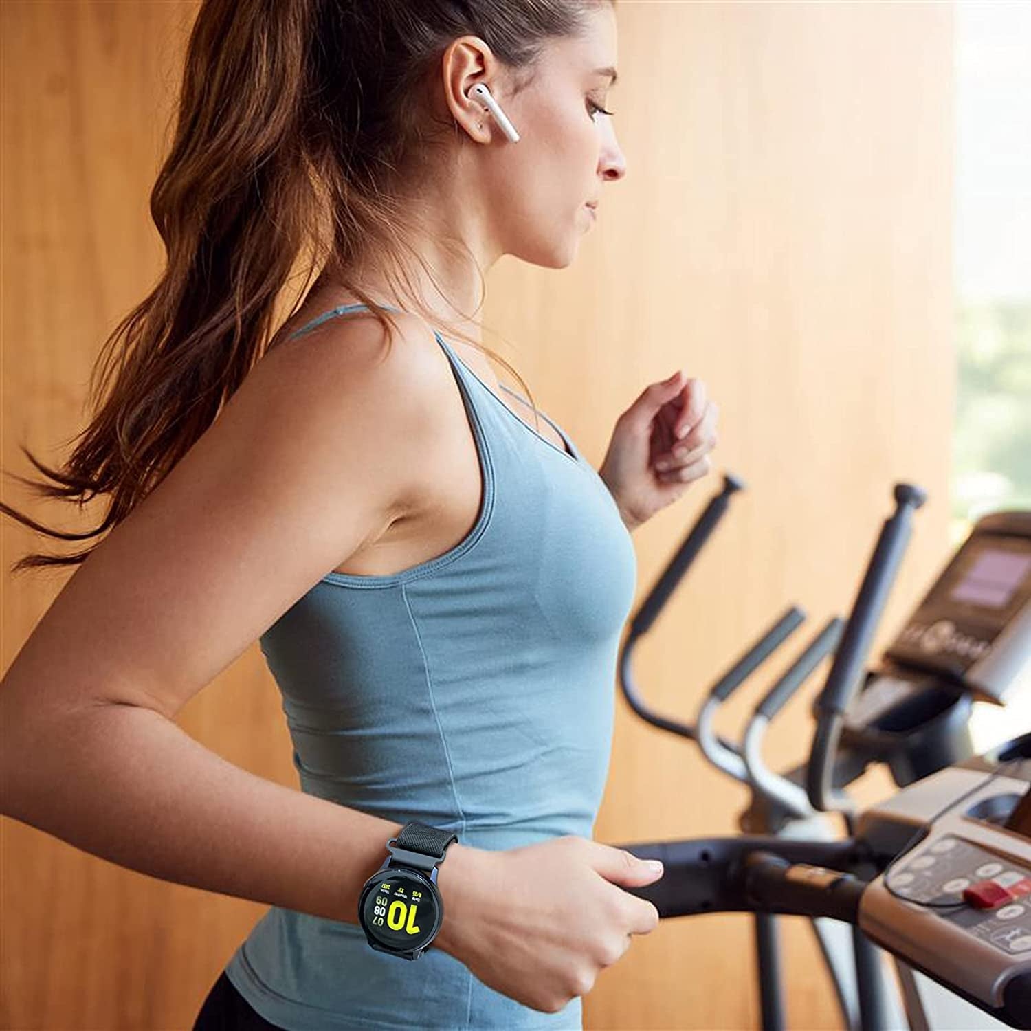 2PACK AHXLL Nylon Bands Compatible with Samsung Galaxy Watch Active 2 44Mm 40Mm/Active 40Mm/Galaxy Watch 3 41Mm/ Galaxy Watch 4 40Mm 44Mm /Galaxy Watch 5 Pro 45Mm, 20Mm Stretchy Sport Loop Breathable Wristband (Black+Army Green)  AHXLL   