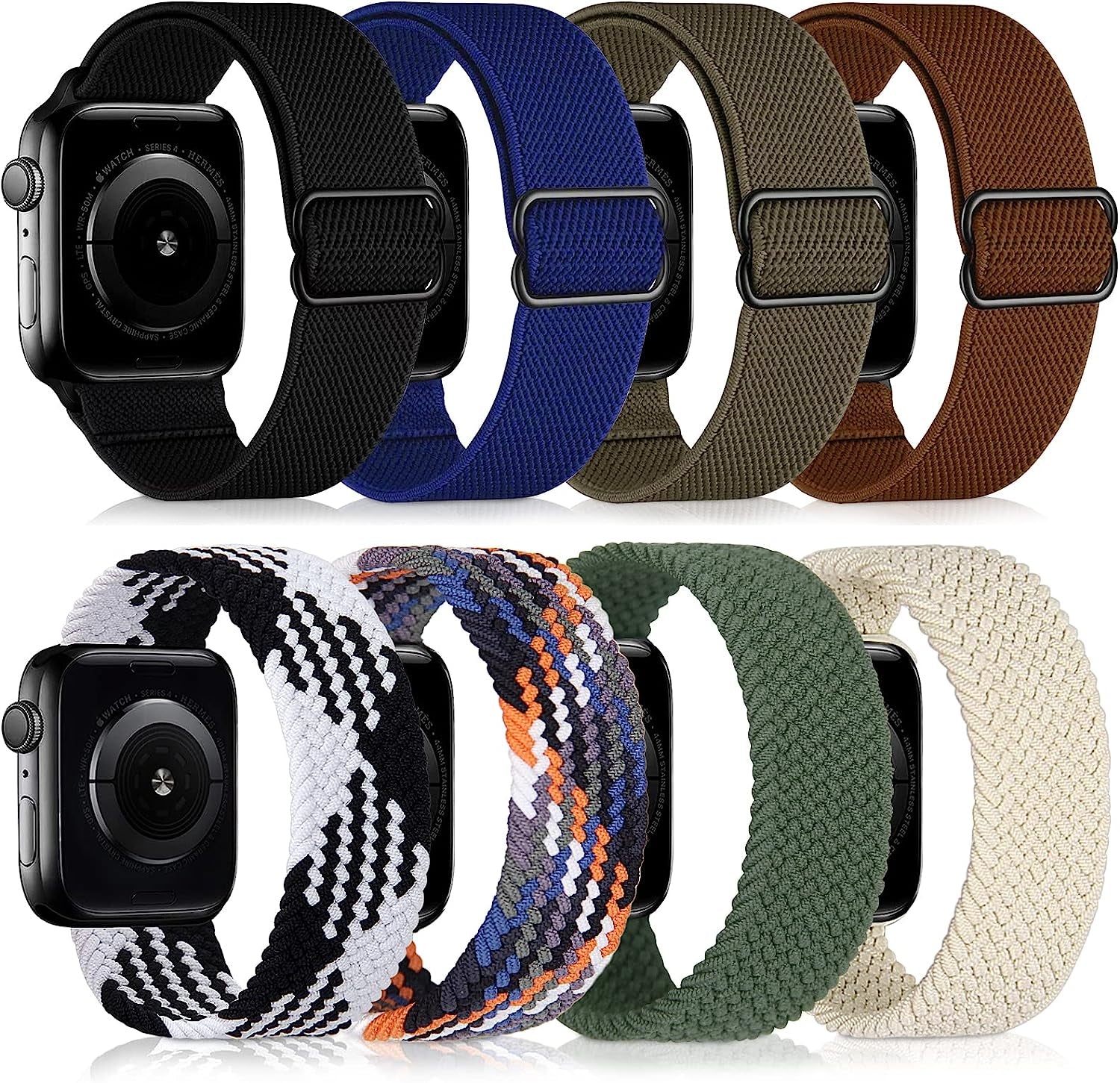 Lace Braided Solo Loop Lace Stretch Nylon Elastic Strapcompatible with Apple Watch Band 38Mm 40Mm 41Mm 42Mm 44Mm 45Mm 49Mm for Men and Women Iwatch Series Ultra SE 8 7 6 5 4 3 2 1, 8 Packs  EOGKJ   