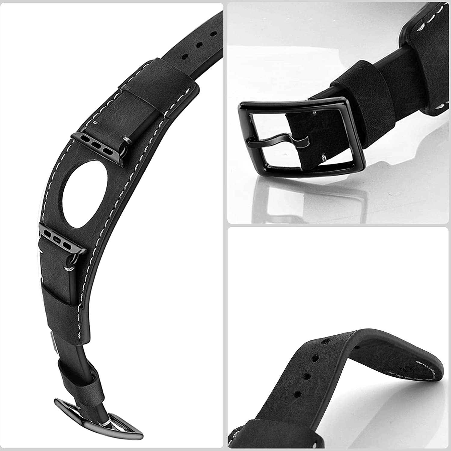 GOSETH Leather Band Compatible with Apple Watch Ultra 49Mm Band Leather Strap, Genuine Leather Band with Stainless Clasp for Iwatch Series 8 SE 7 6 5 4 3 2 1 45Mm 44Mm 42Mm Band (Black)  GOSETH   