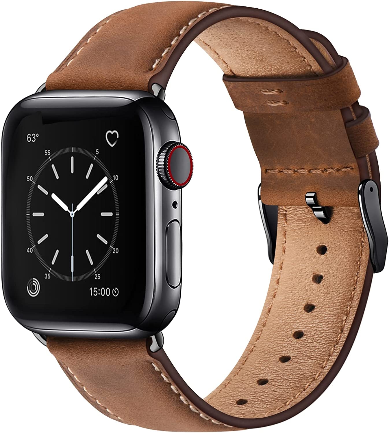 SUNFWR Leather Bands Compatible with Apple Watch Band 49Mm 45Mm 44Mm 42Mm for Men Women, Top Grain Genuine Leather Replacement Strap for Iwatch Ultra SE2 SE Series 8 7 6 5 4 3 2 1  SUNFWR   
