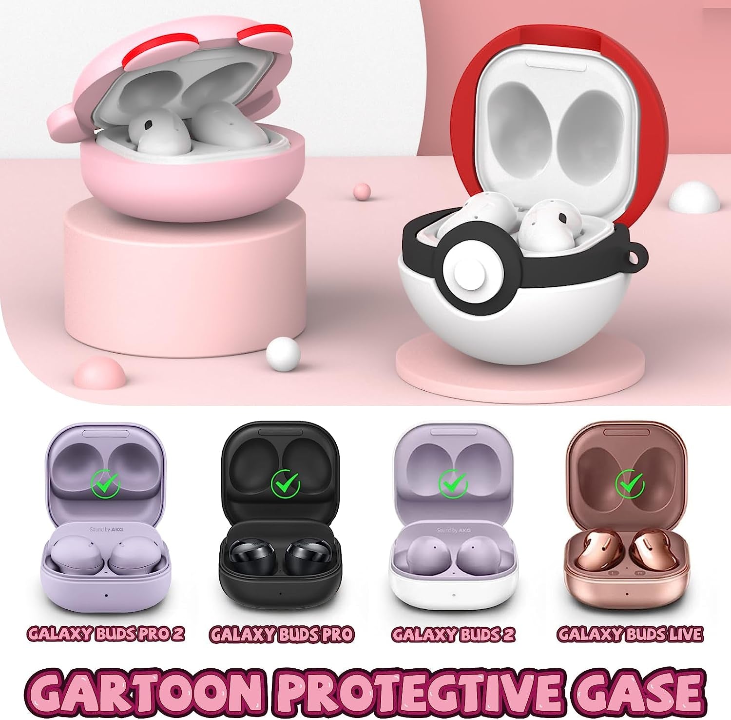 [2Pack] Cute Cover for Galaxy Buds Pro 2 Case/Galaxy Buds 2 Case/Galaxy Buds Pro Case/Galaxy Buds Live Case,3D Cartoon Anime Silicone Protective Cover for Samsung Earbuds Case  Moruglu   