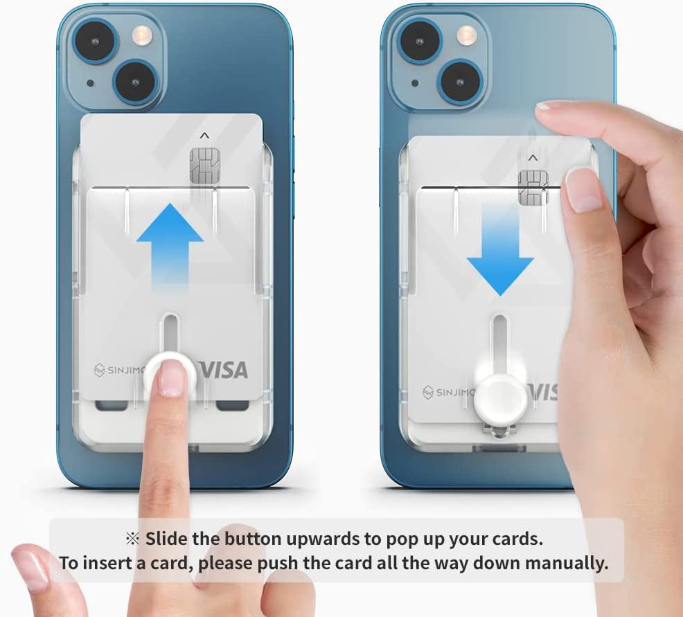 Sinjimoru Pop up Phone Wallet for Magsafe, Magnetic Phone Credit Card Holder for Back of Cell Phone Case with Quick Access for Iphone 12, 13 & 14 Series. M-Button Wallet Matte Clear  Sinjimoru Co.Ltd   