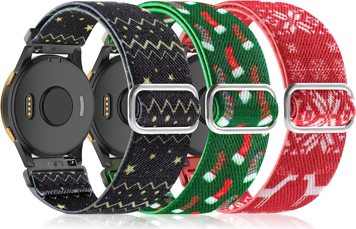 3 Pack Stretchy Nylon Watch Bands Compatible with Garmin Venu/Venu Sq, 20Mm Loop Elastic Straps for Garmin Vivoactive 3,Venu 2 Plus,Vivoactive 3 Music,Forerunner 645/55/245 Music for Women Men.  bolesi black/green/red  