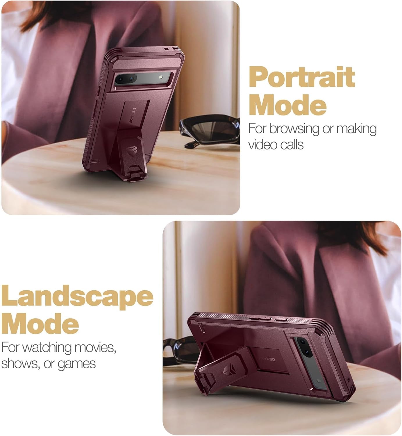 Dexnor Full Body Case for Google Pixel 7A, Built-In Screen Protector and Kickstand, [Extra Front Frame] Heavy Duty Military Grade Protection Shockproof Rugged Cover Case for Pixel 7A 5G, Red  Dexnor   