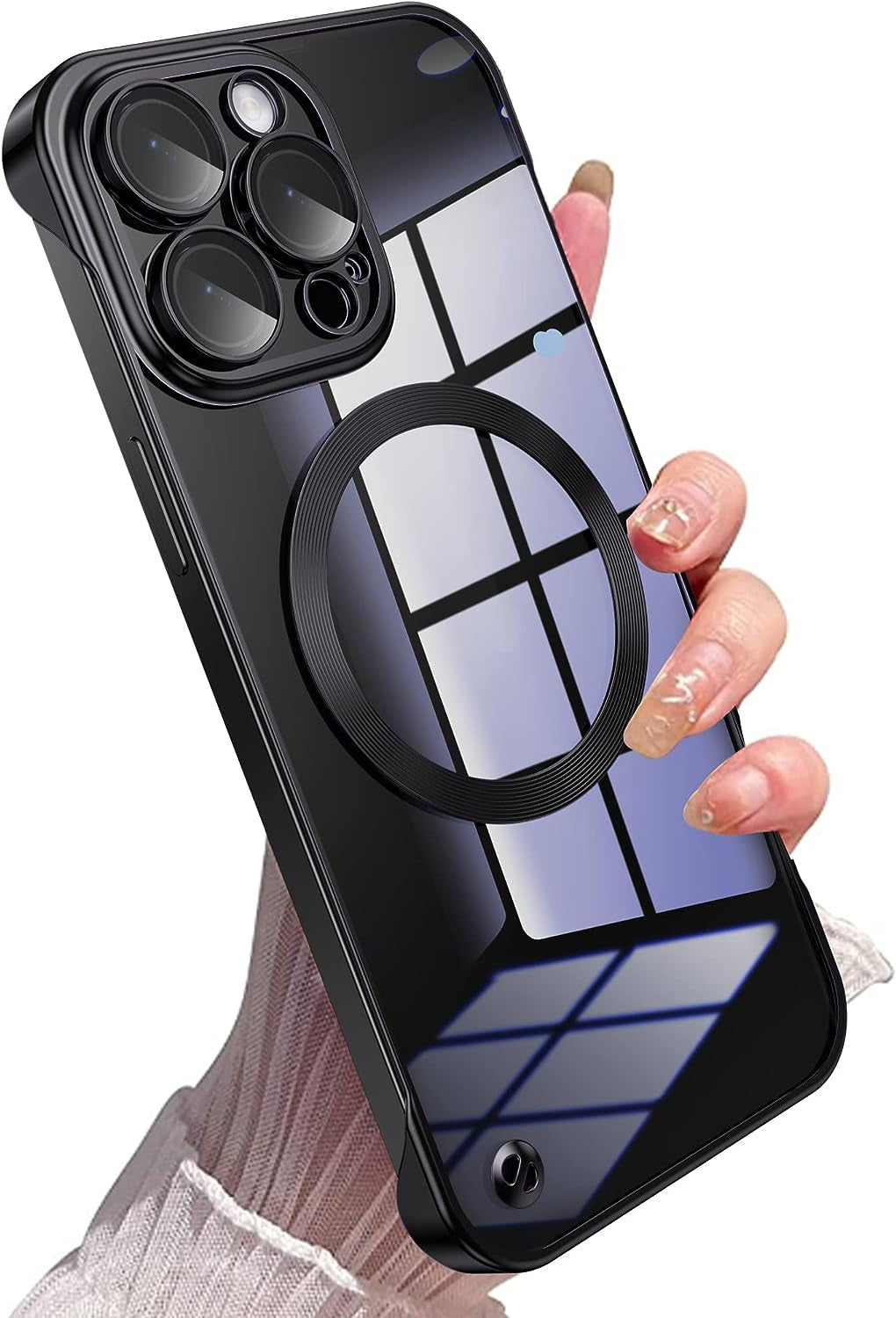 Hoerrye Magnetic Slim Fit Case for Iphone 14 Pro Max Ultra Thin Case with Full Camera Lens Protector [Compatible with Magsafe][No.1 Strong Magnetic] Frameless Phone Protective Cover,Black  Hoerrye Black-Clear  