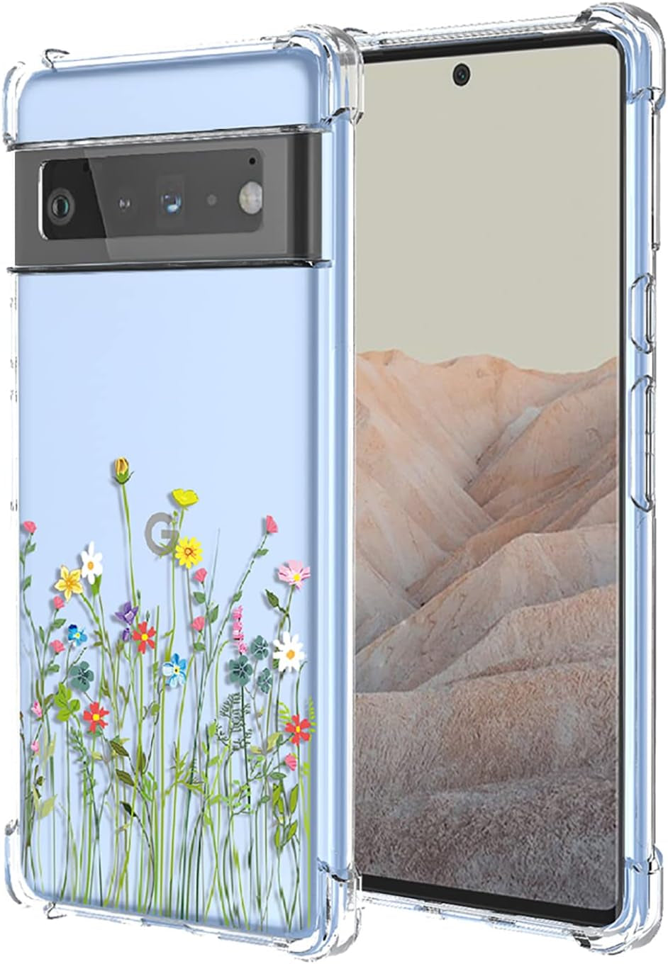 OEURVQO for Pixel 6 Pro Google 6 Pro G8VOU Case Clear Cute Cat Pattern Cartoon Animal Soft TPU Shockproof Bumper Anti-Scratch Protective Phone Case for Google Pixel 6 Pro 5G (Staring Cat)  OEURVQO Little Wild Flowers  